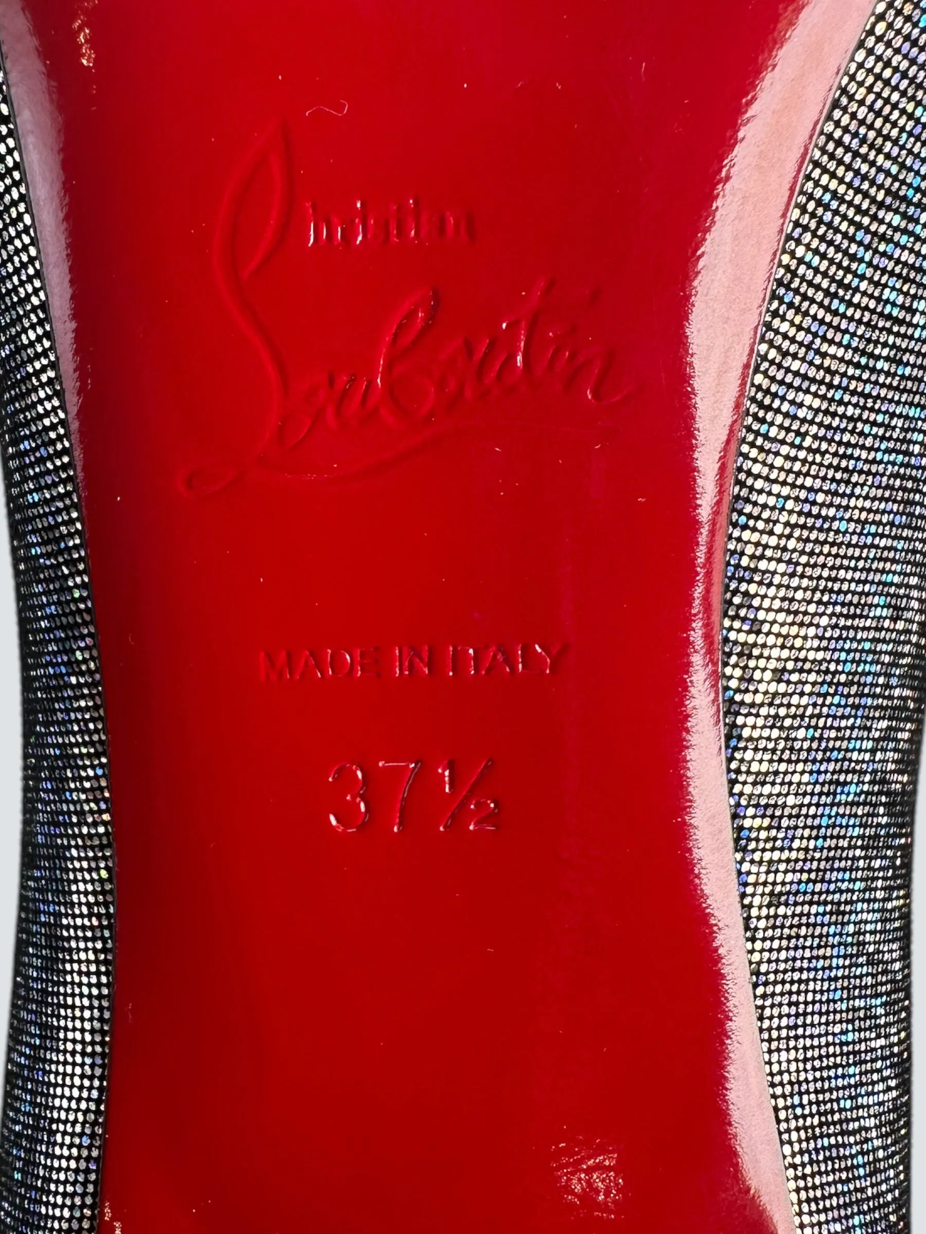 Christian Louboutin Silver So Kate Disco Heels - UK 5