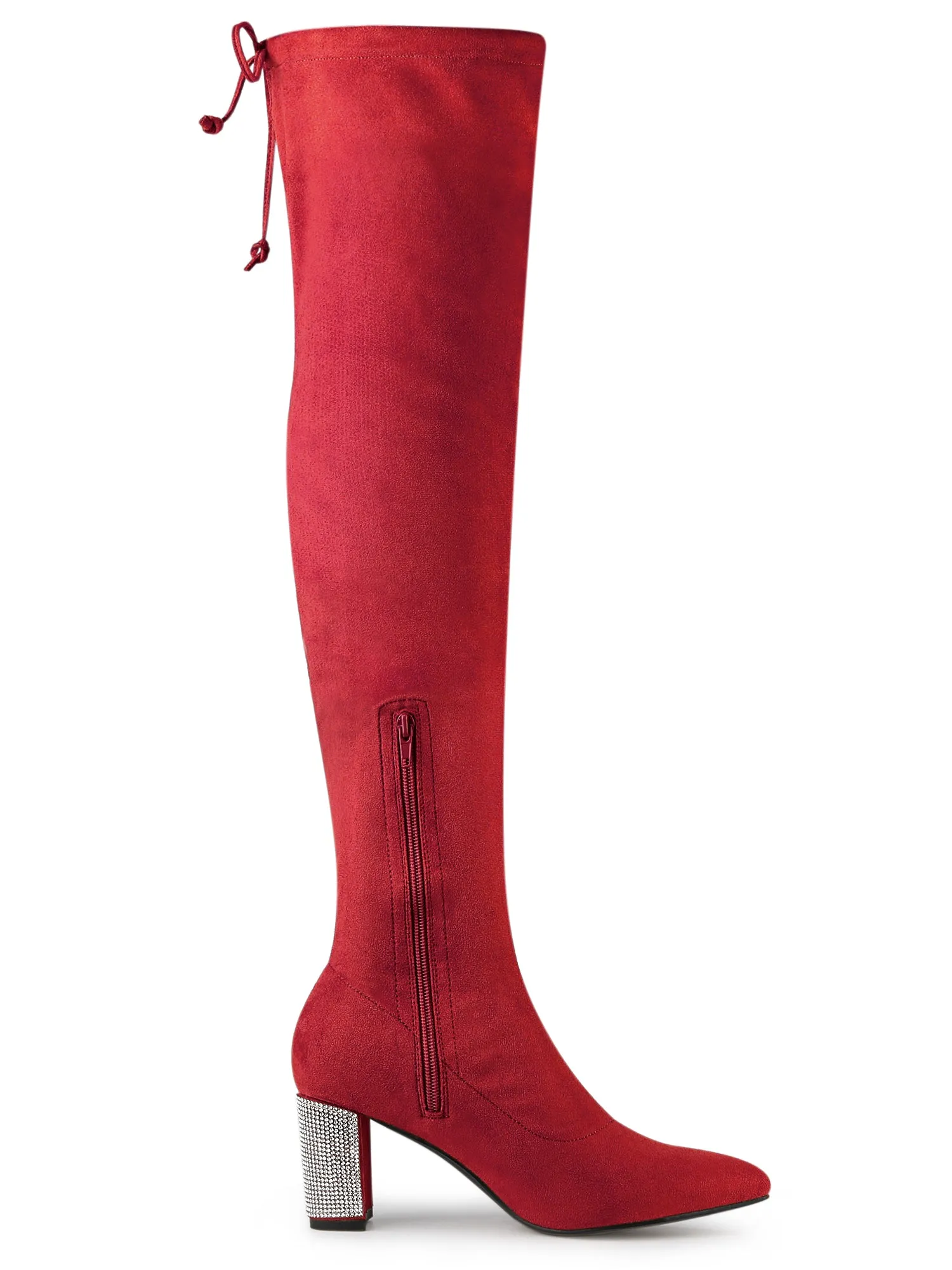 Chunky Heel Bling Rhinestone Over the Knee High Boots