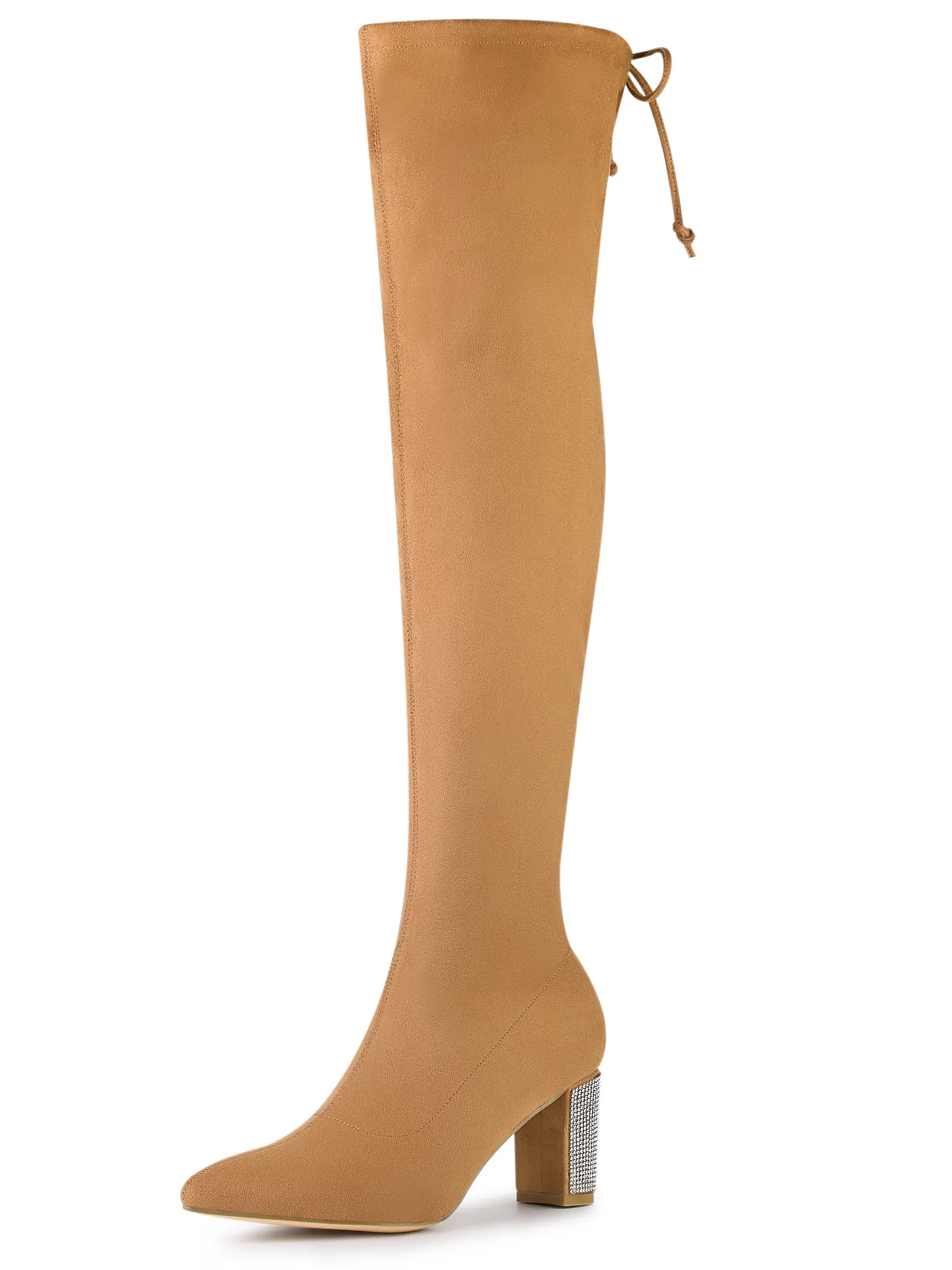 Chunky Heel Bling Rhinestone Over the Knee High Boots