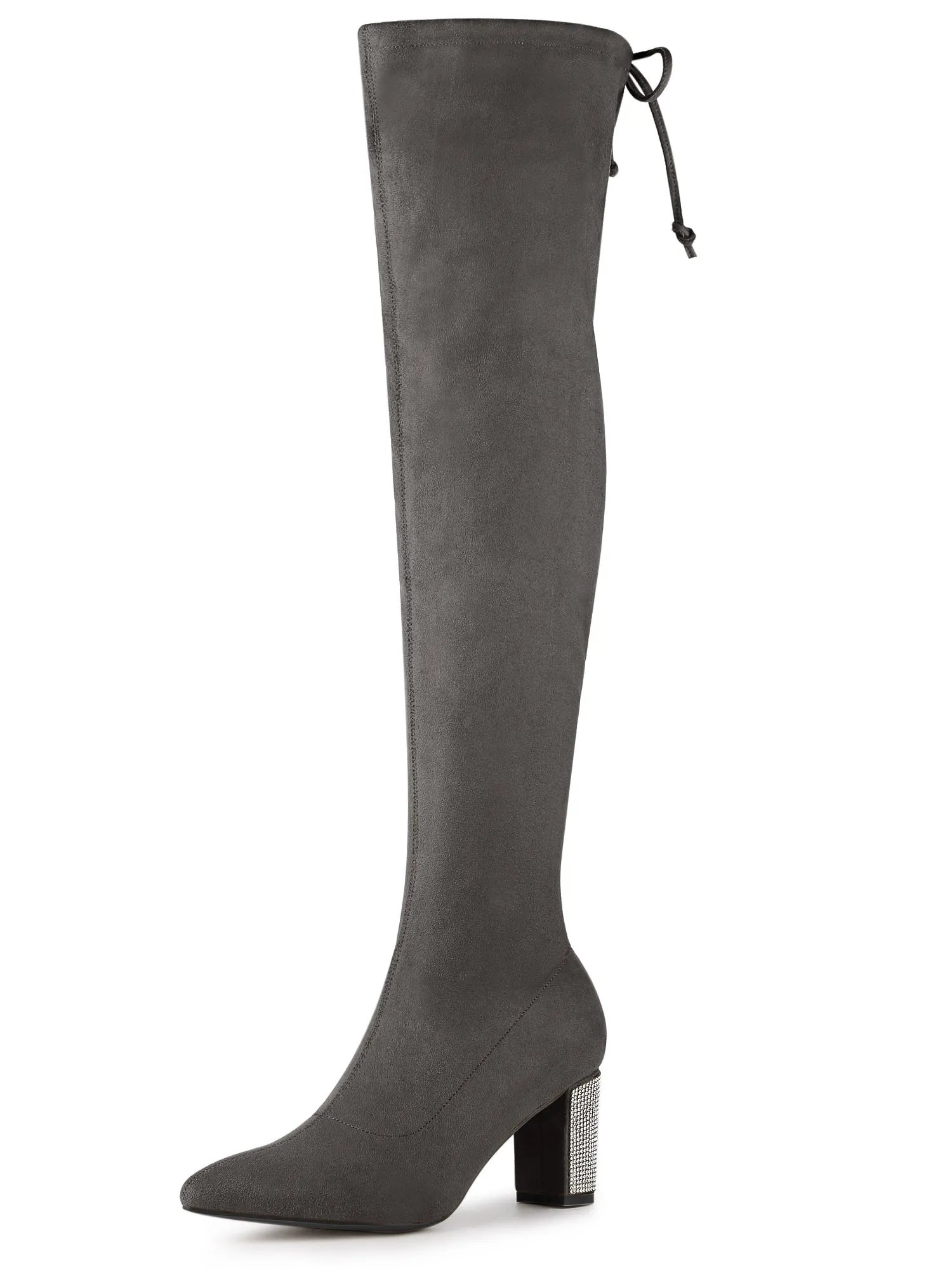 Chunky Heel Bling Rhinestone Over the Knee High Boots