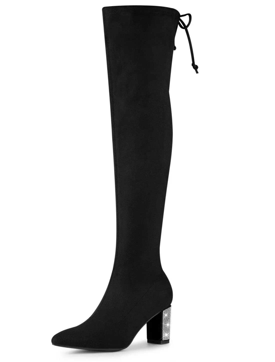 Chunky Heel Bling Rhinestone Over the Knee High Boots