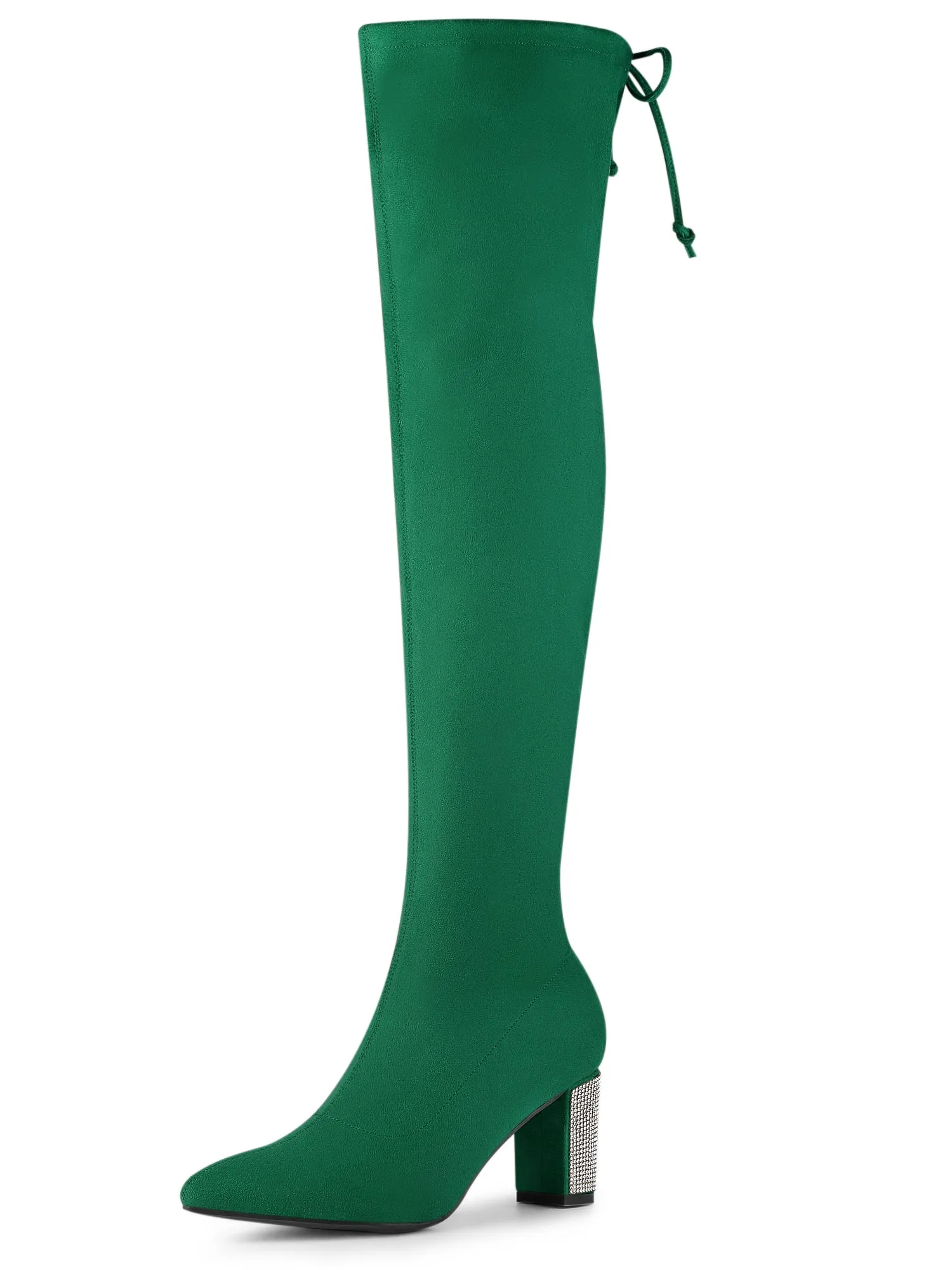 Chunky Heel Bling Rhinestone Over the Knee High Boots