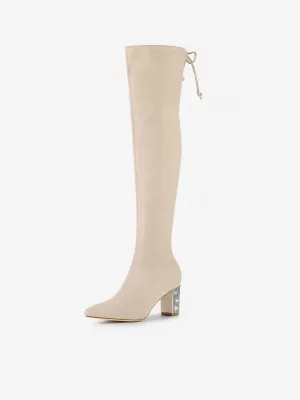 Chunky Heel Bling Rhinestone Over the Knee High Boots