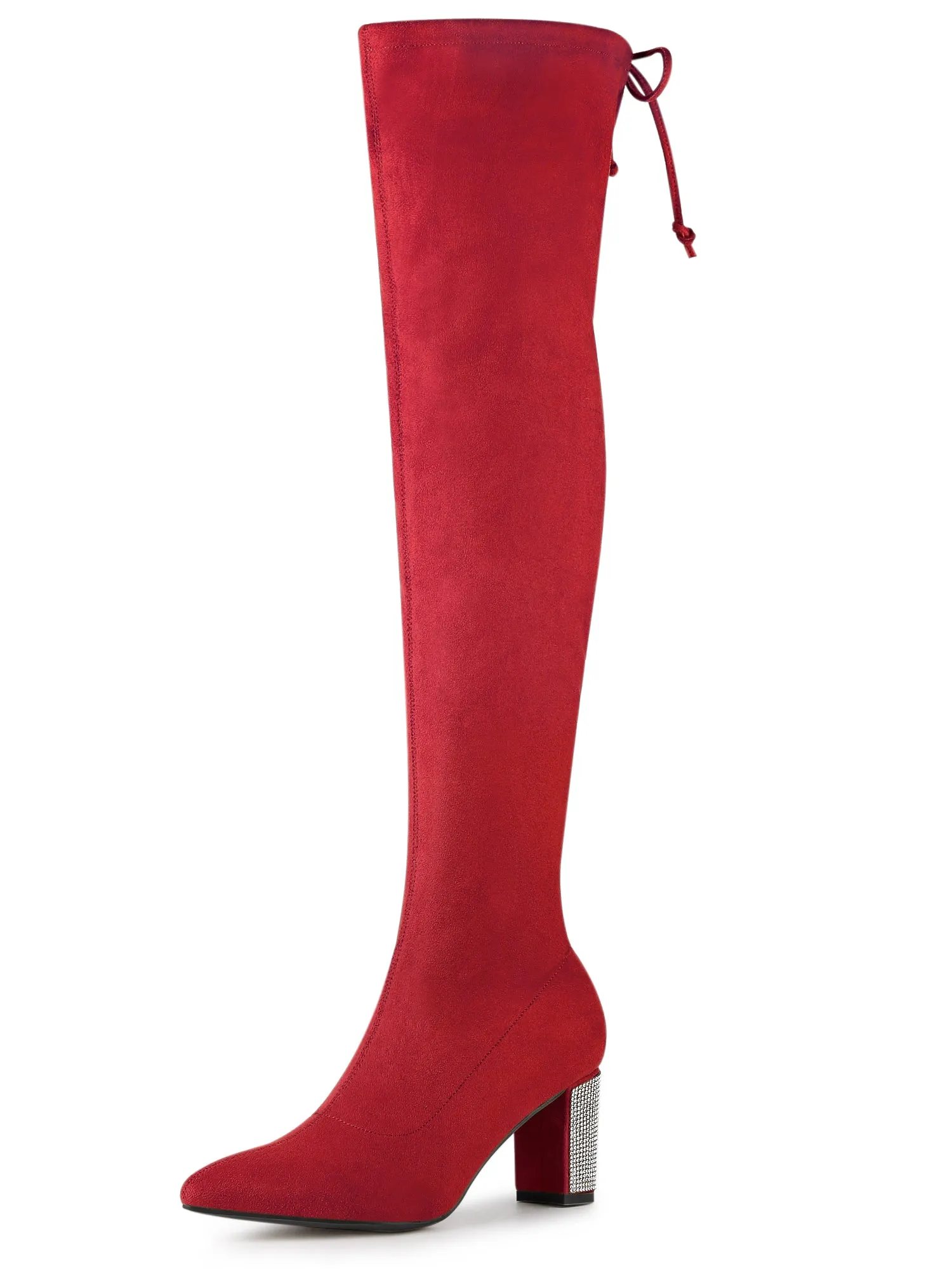 Chunky Heel Bling Rhinestone Over the Knee High Boots