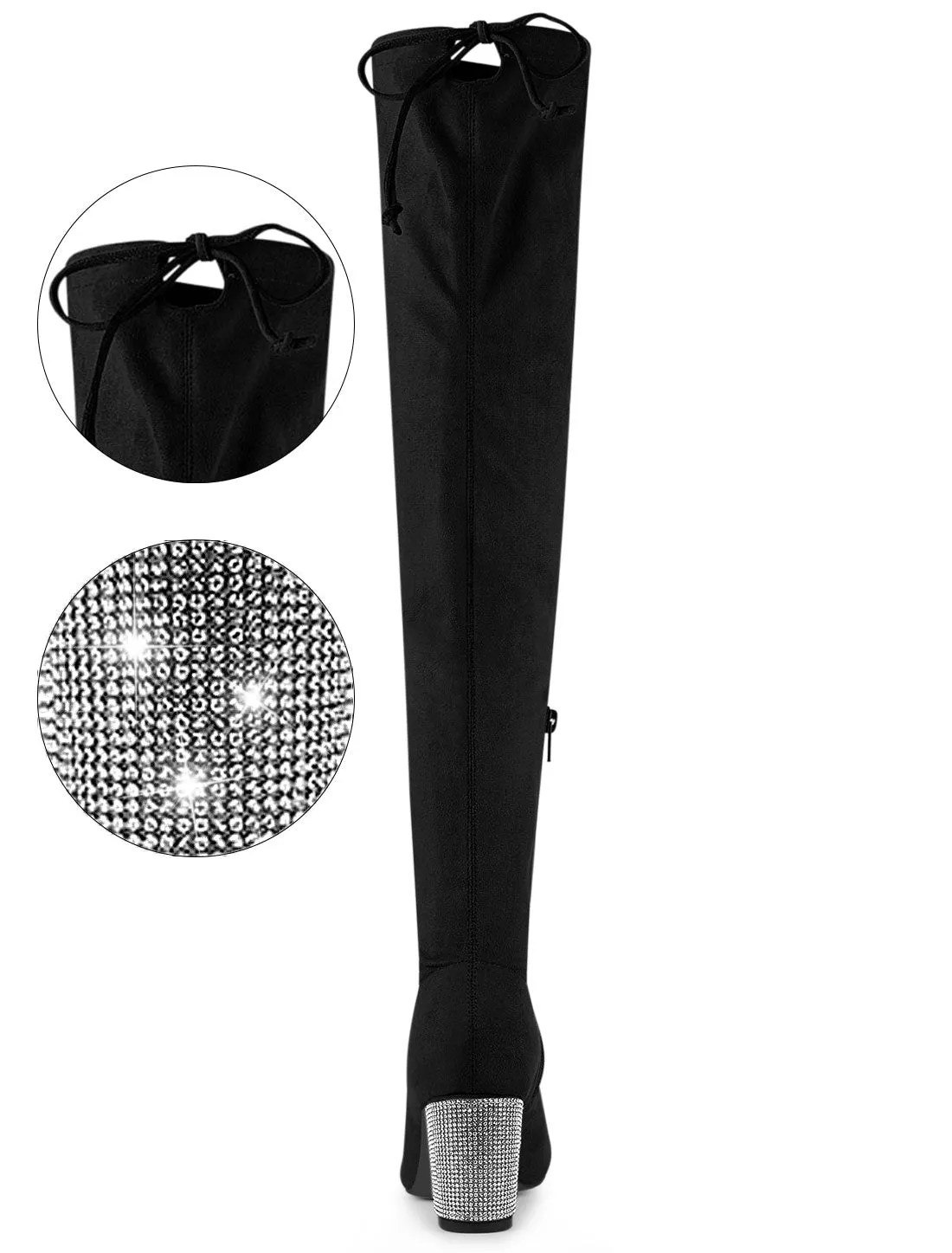 Chunky Heel Bling Rhinestone Over the Knee High Boots