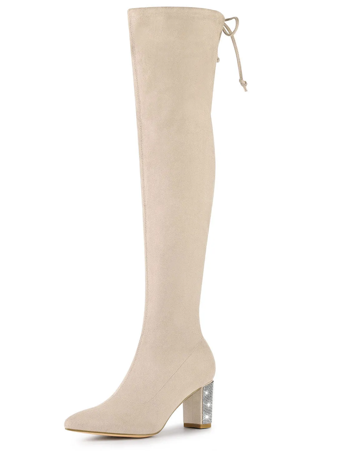 Chunky Heel Bling Rhinestone Over the Knee High Boots