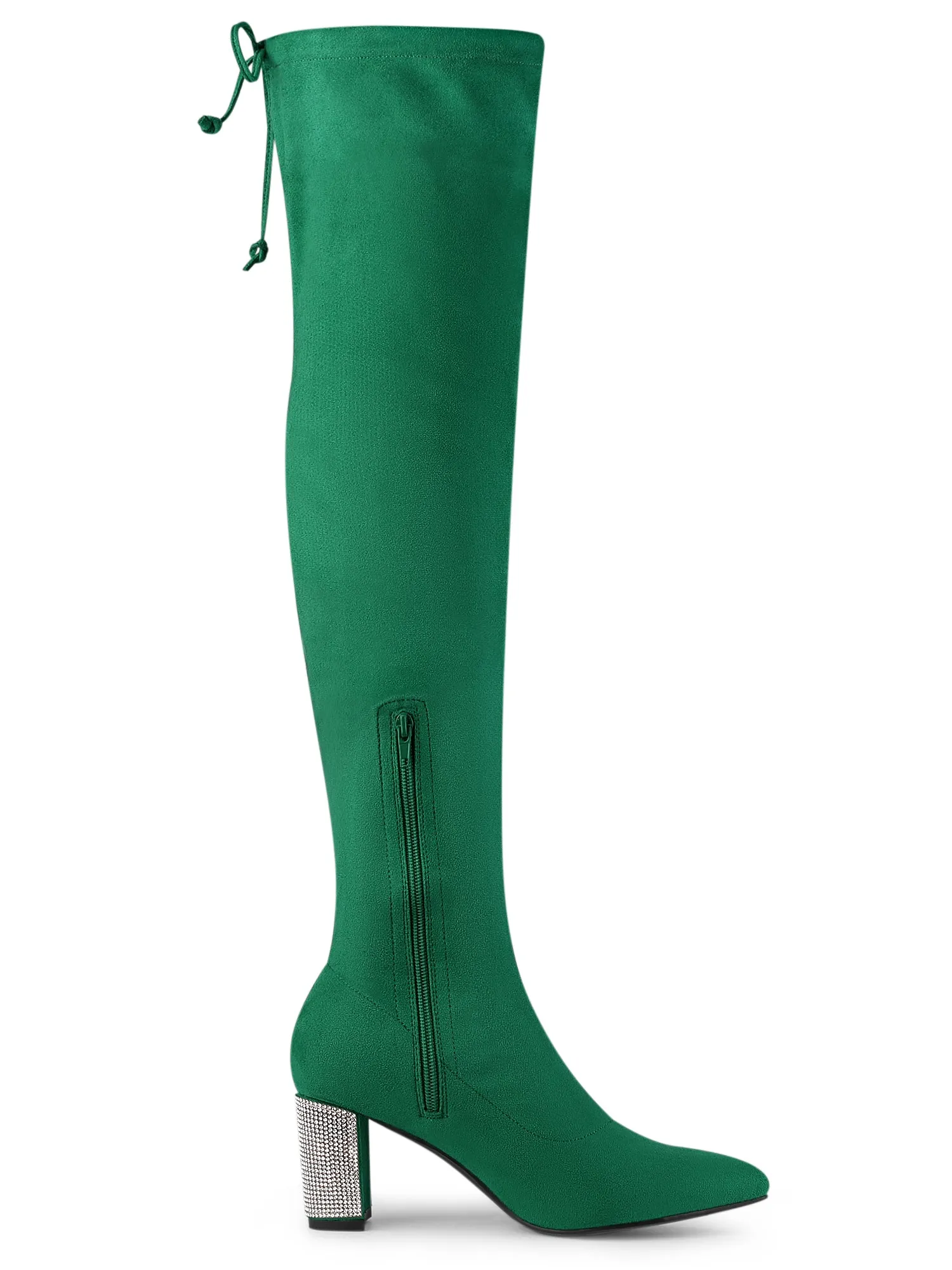 Chunky Heel Bling Rhinestone Over the Knee High Boots