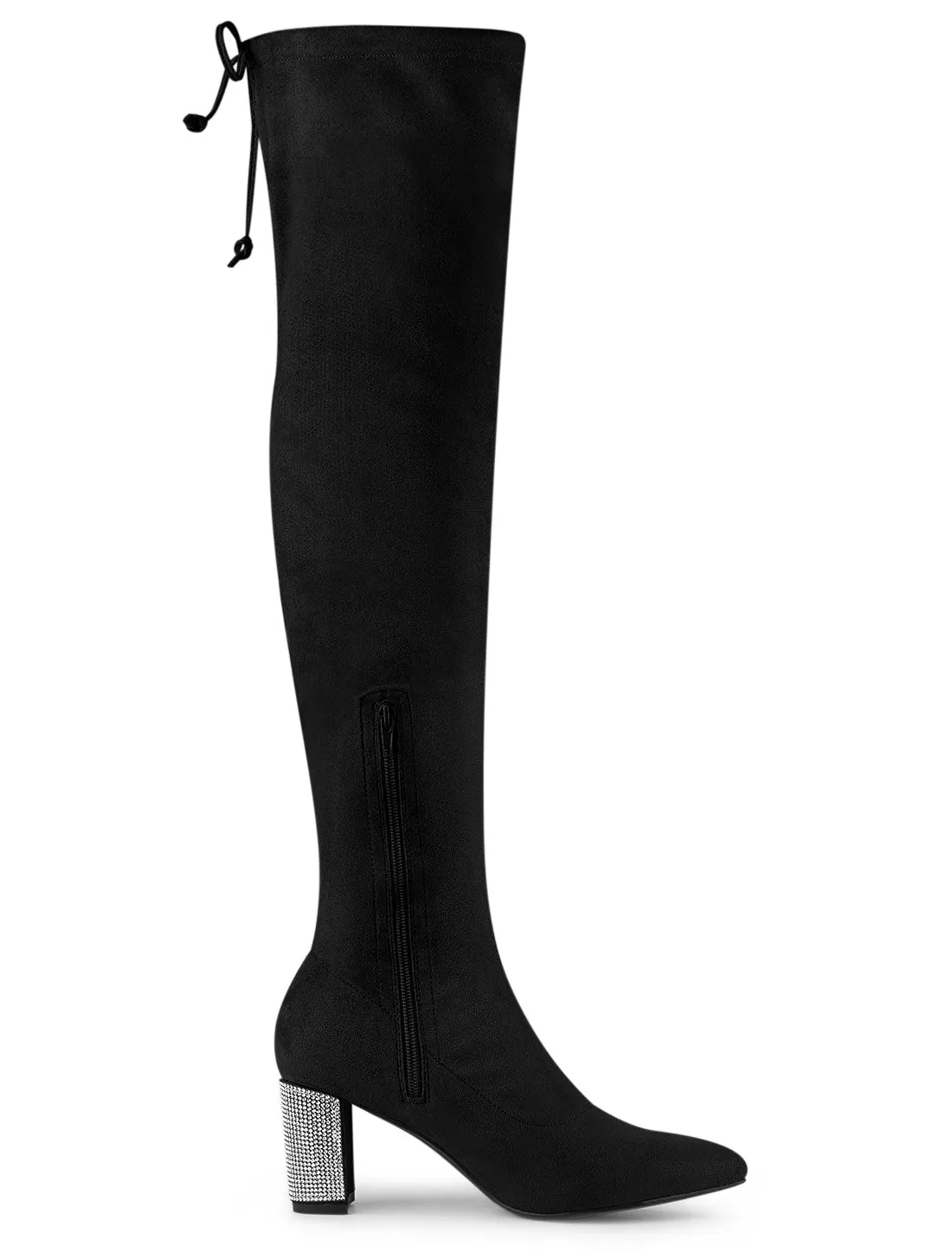 Chunky Heel Bling Rhinestone Over the Knee High Boots