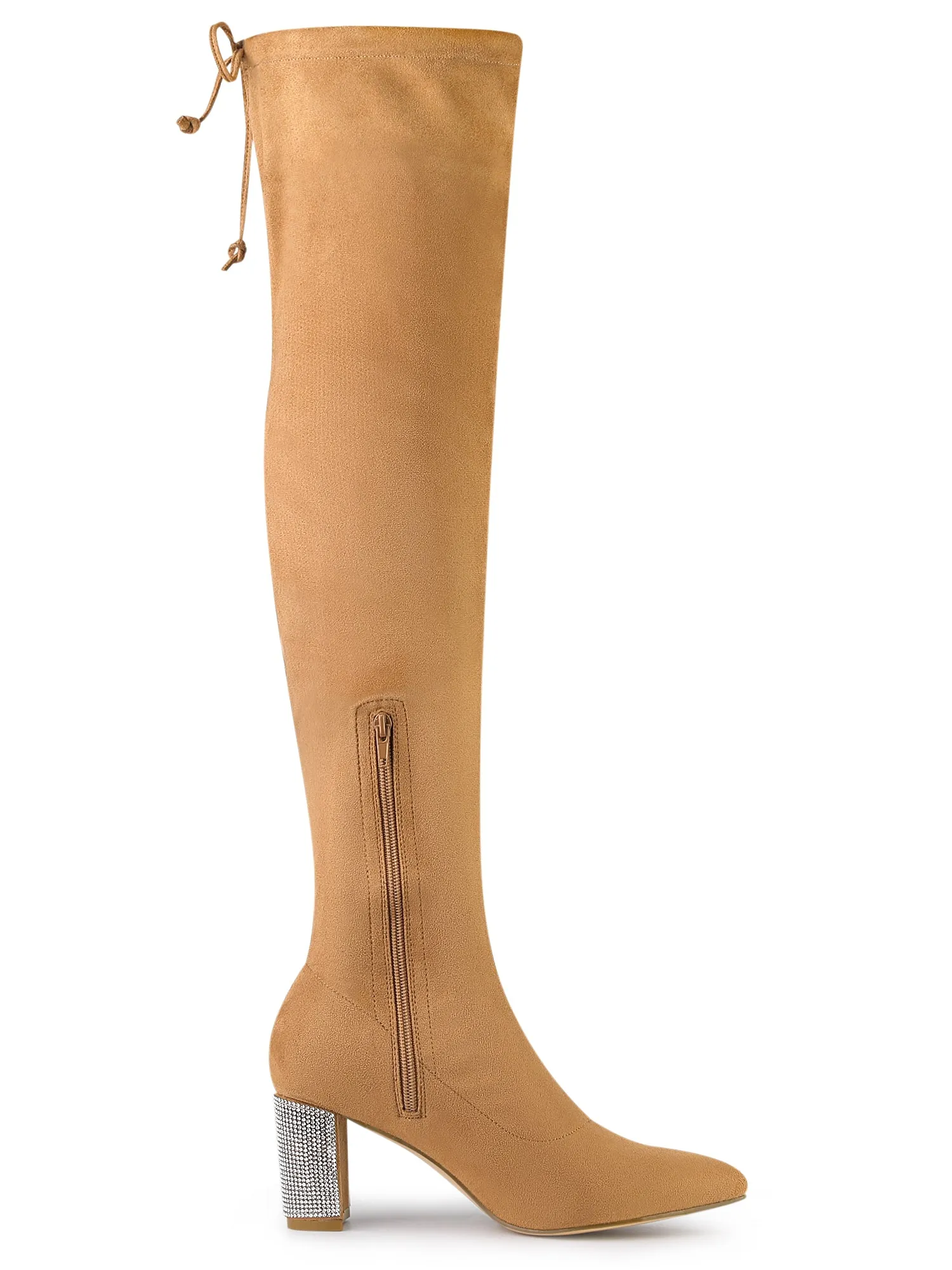 Chunky Heel Bling Rhinestone Over the Knee High Boots