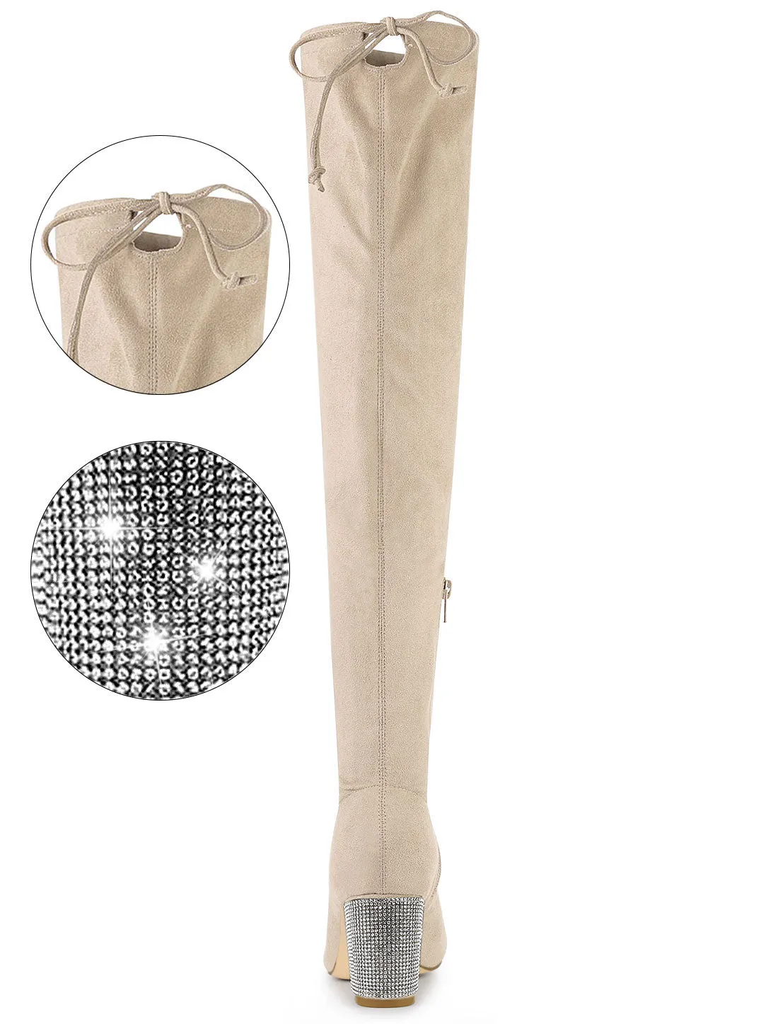 Chunky Heel Bling Rhinestone Over the Knee High Boots
