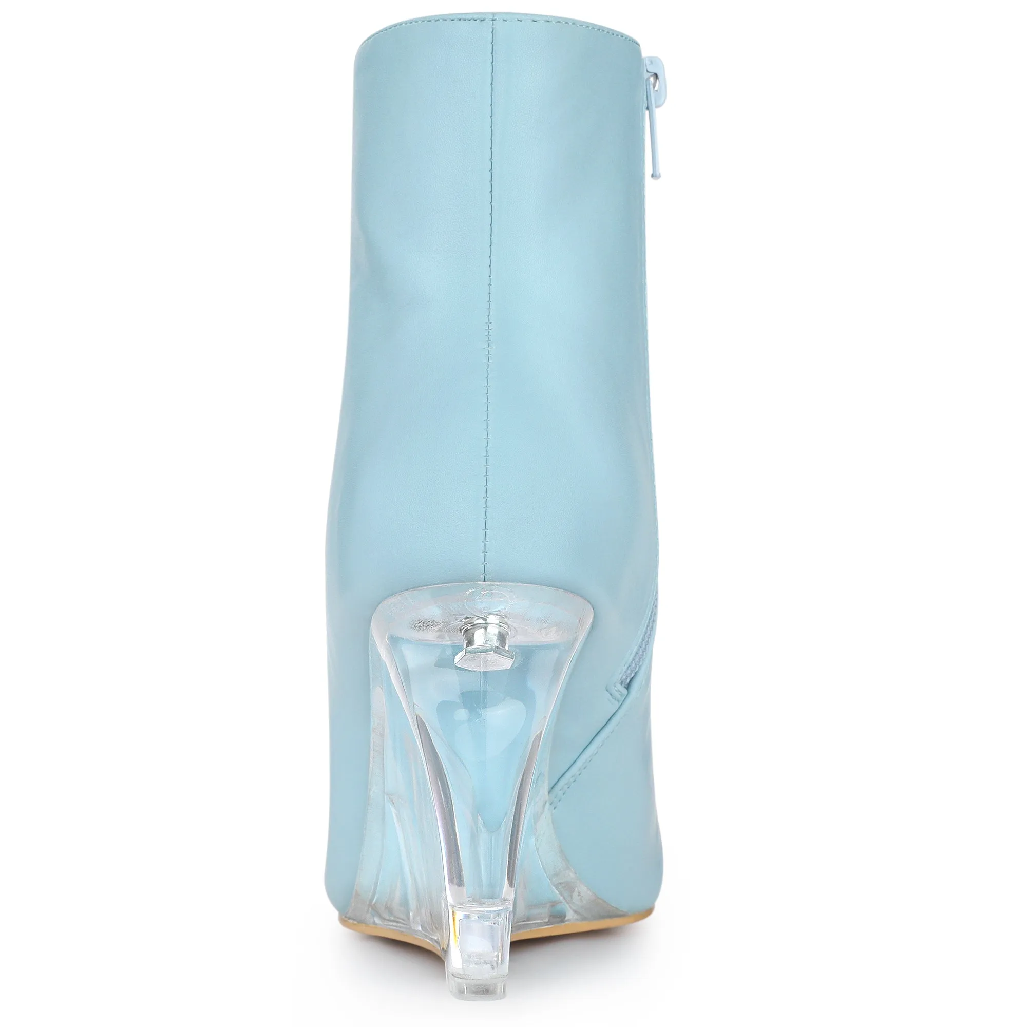 Clear Heel Pointed Toe Wedge Heel Faux Leather Ankle Boots