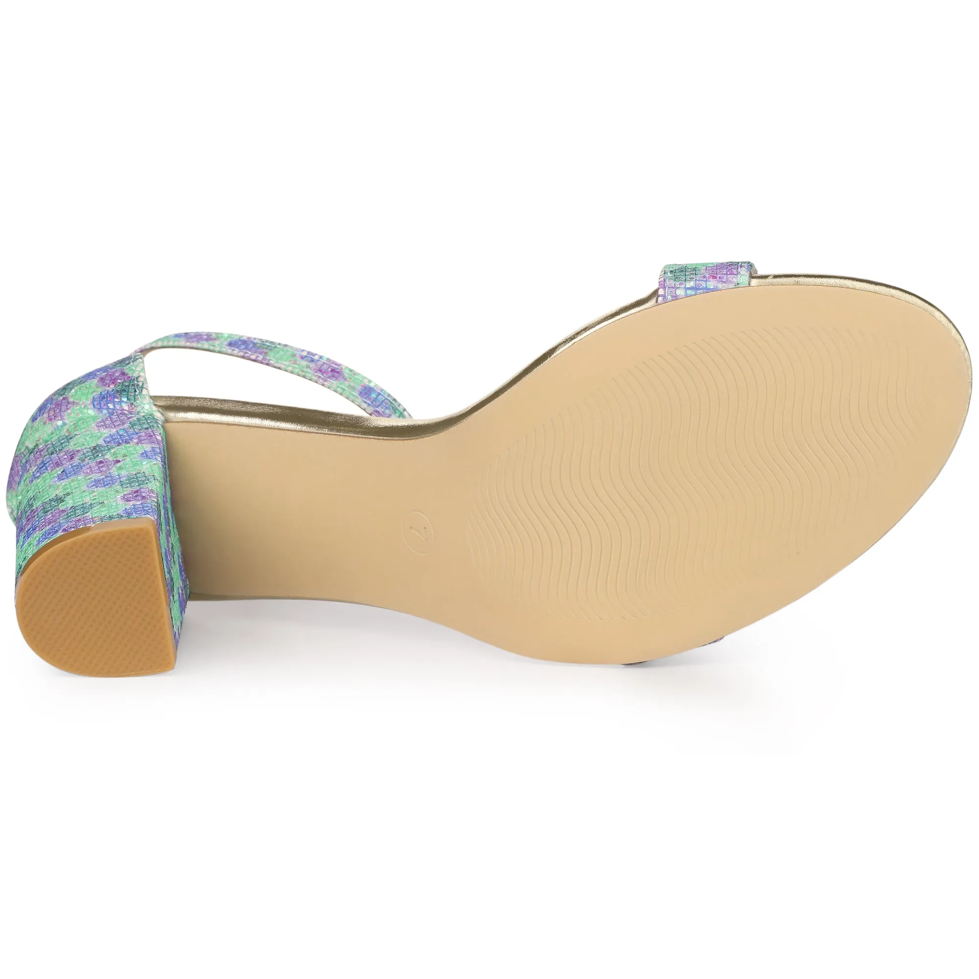 Colorful Gradient Glitter Chunky Heel Ankle Strap Sandals