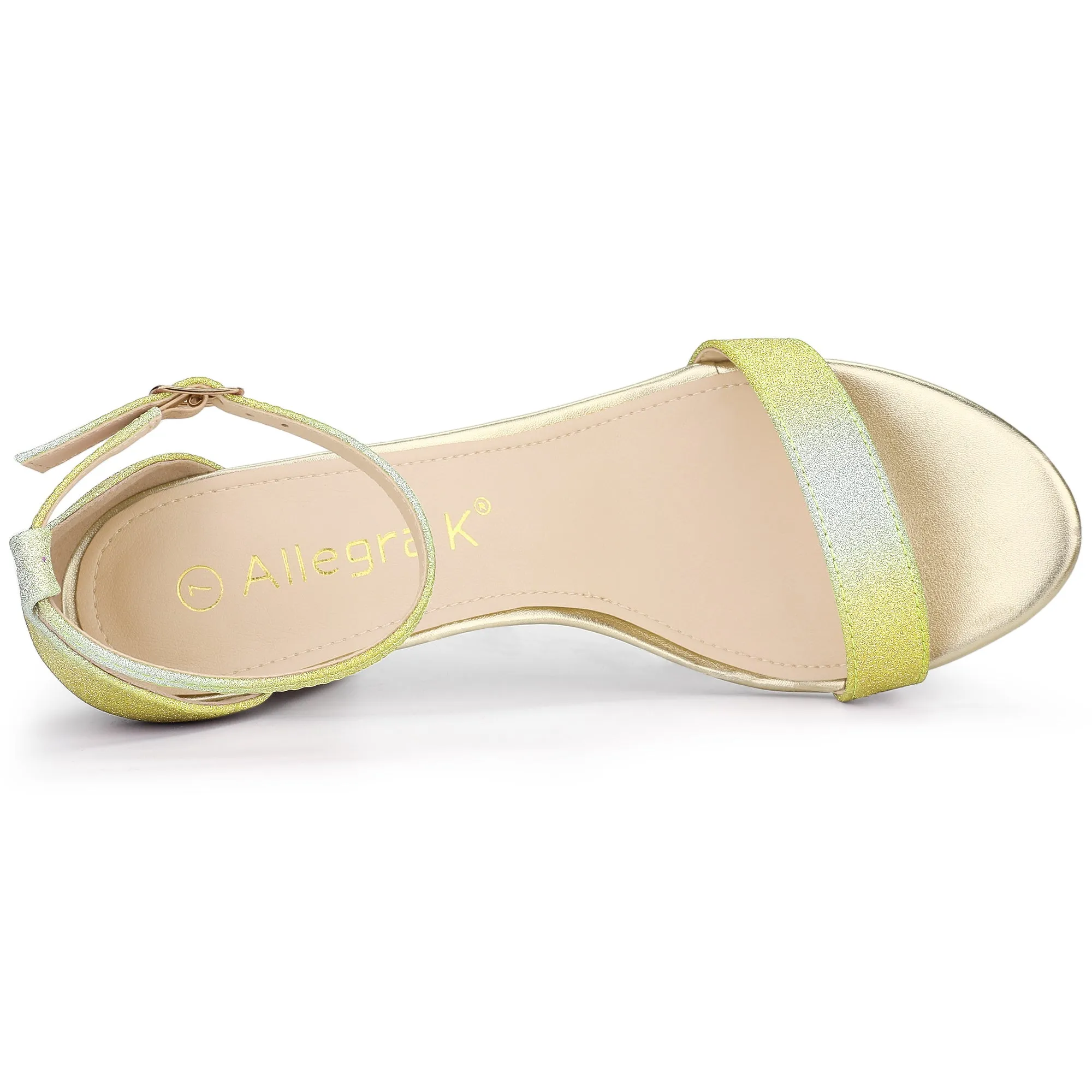 Colorful Gradient Glitter Chunky Heel Ankle Strap Sandals