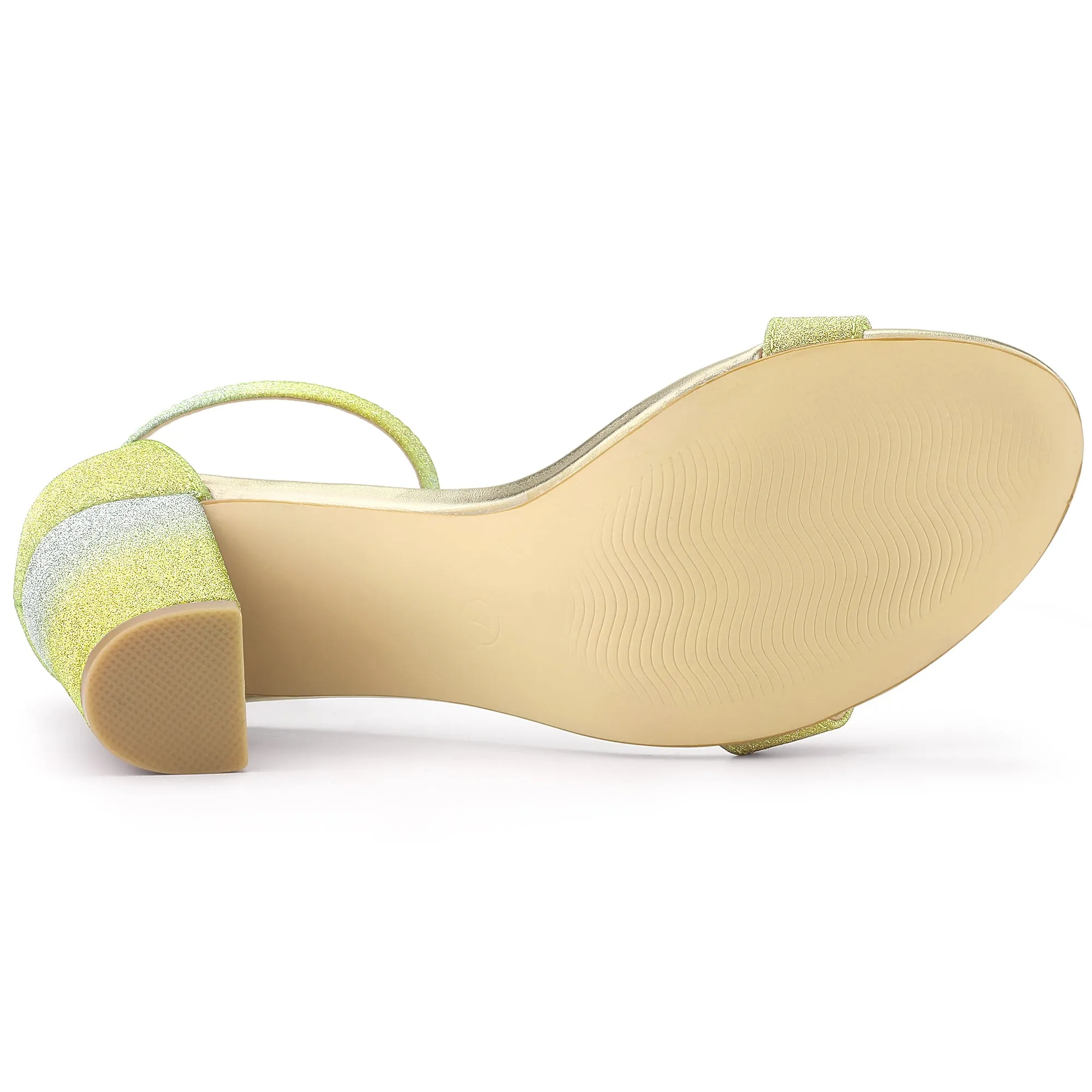 Colorful Gradient Glitter Chunky Heel Ankle Strap Sandals