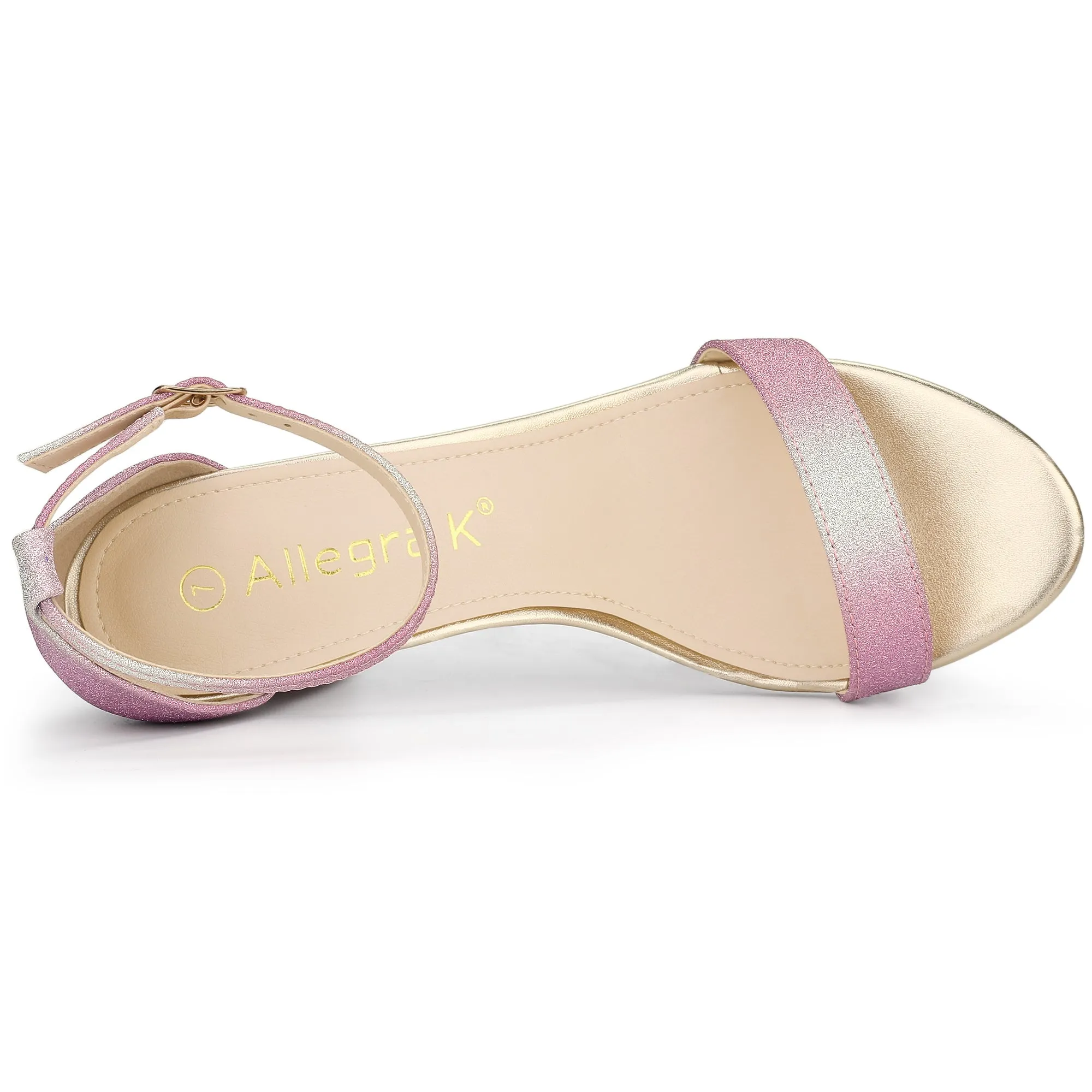 Colorful Gradient Glitter Chunky Heel Ankle Strap Sandals