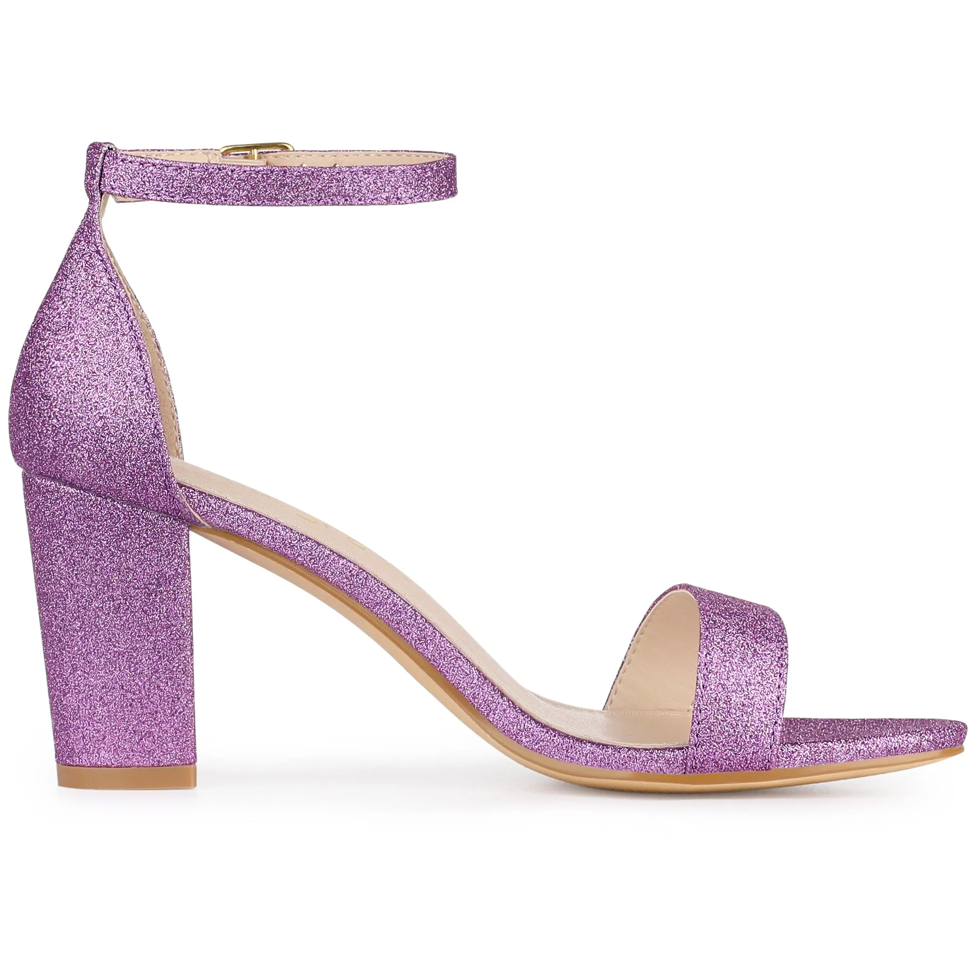 Colorful Gradient Glitter Chunky Heel Ankle Strap Sandals
