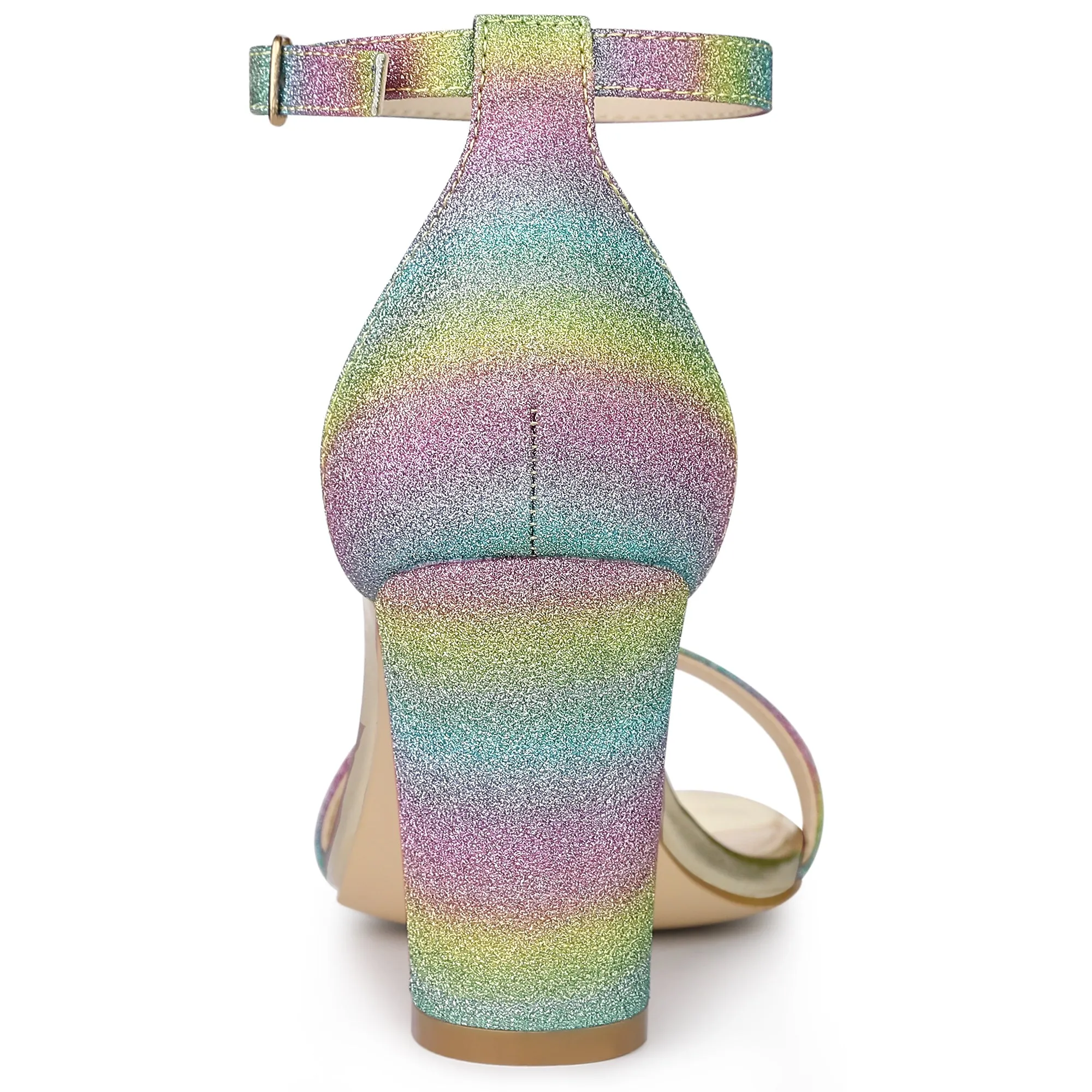 Colorful Gradient Glitter Chunky Heel Ankle Strap Sandals