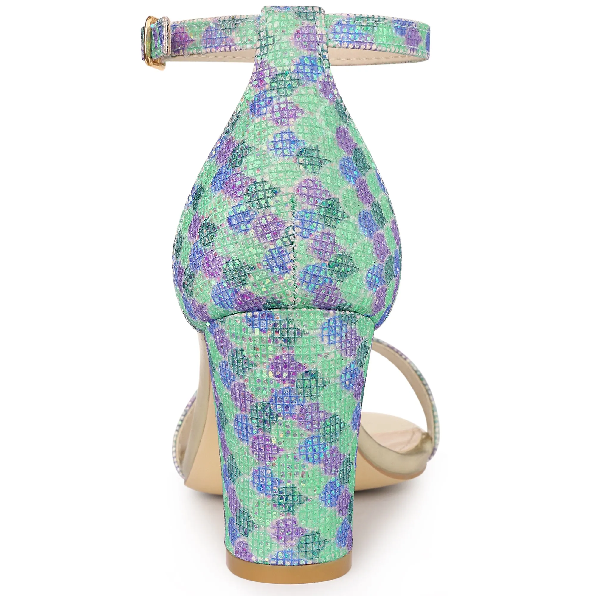 Colorful Gradient Glitter Chunky Heel Ankle Strap Sandals