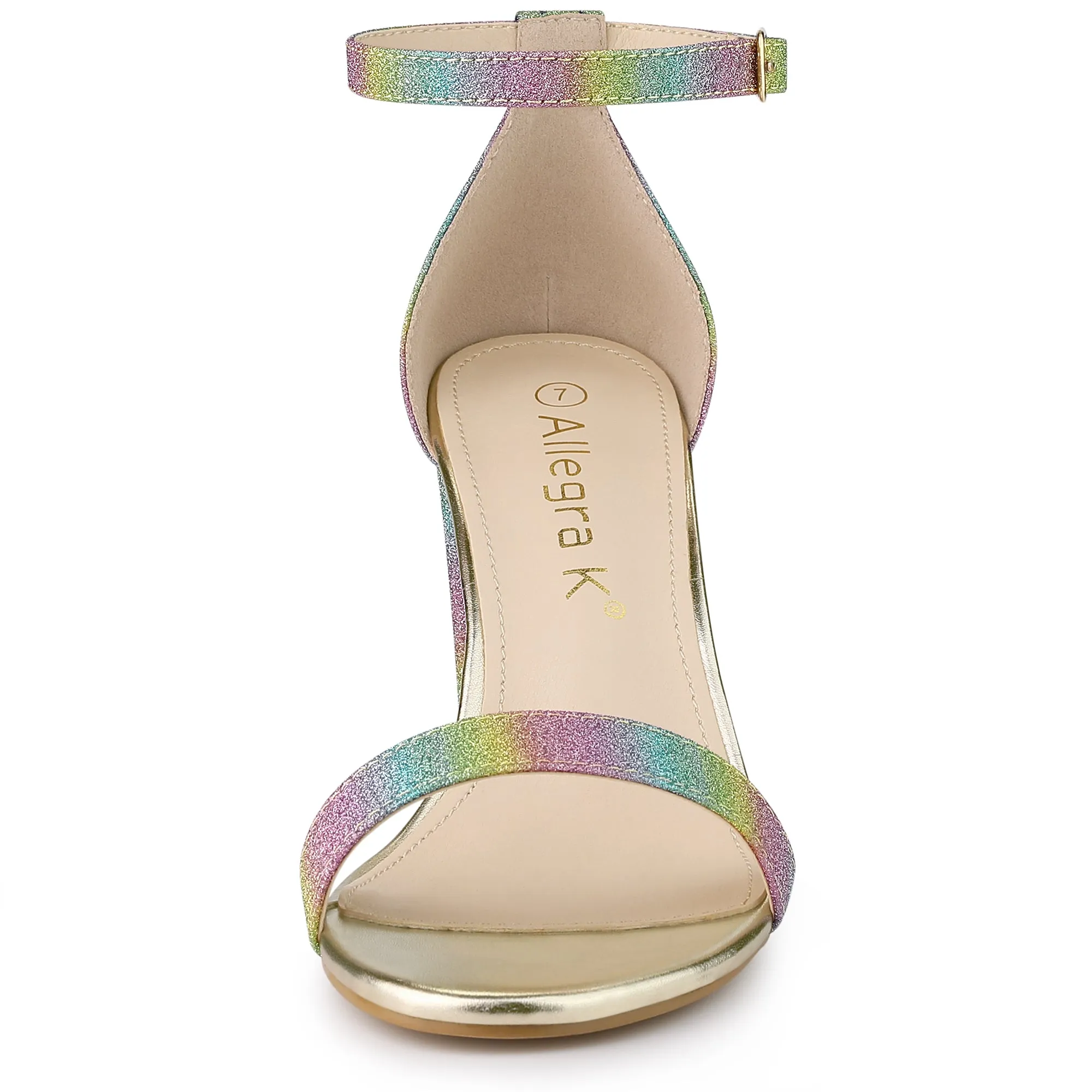 Colorful Gradient Glitter Chunky Heel Ankle Strap Sandals