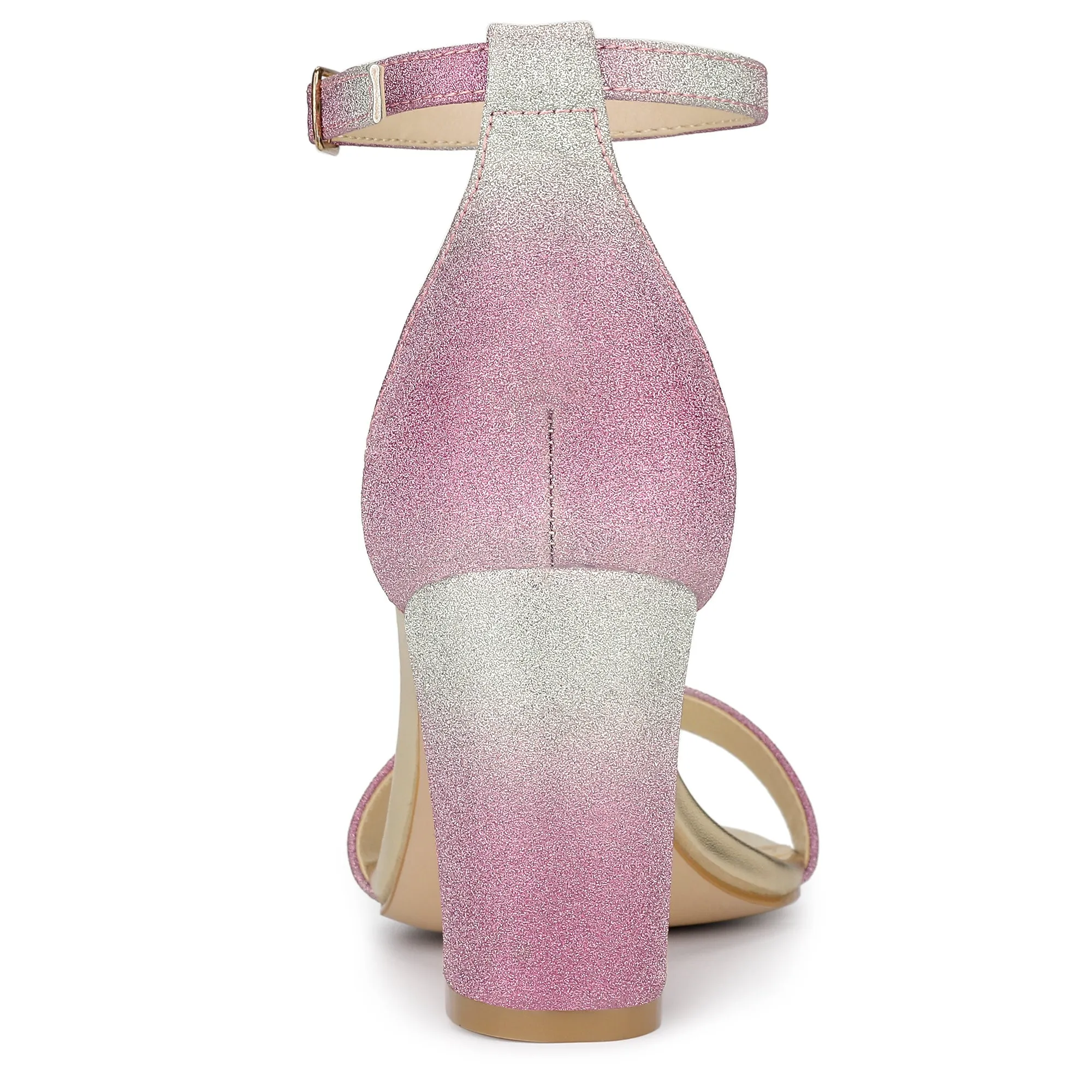Colorful Gradient Glitter Chunky Heel Ankle Strap Sandals