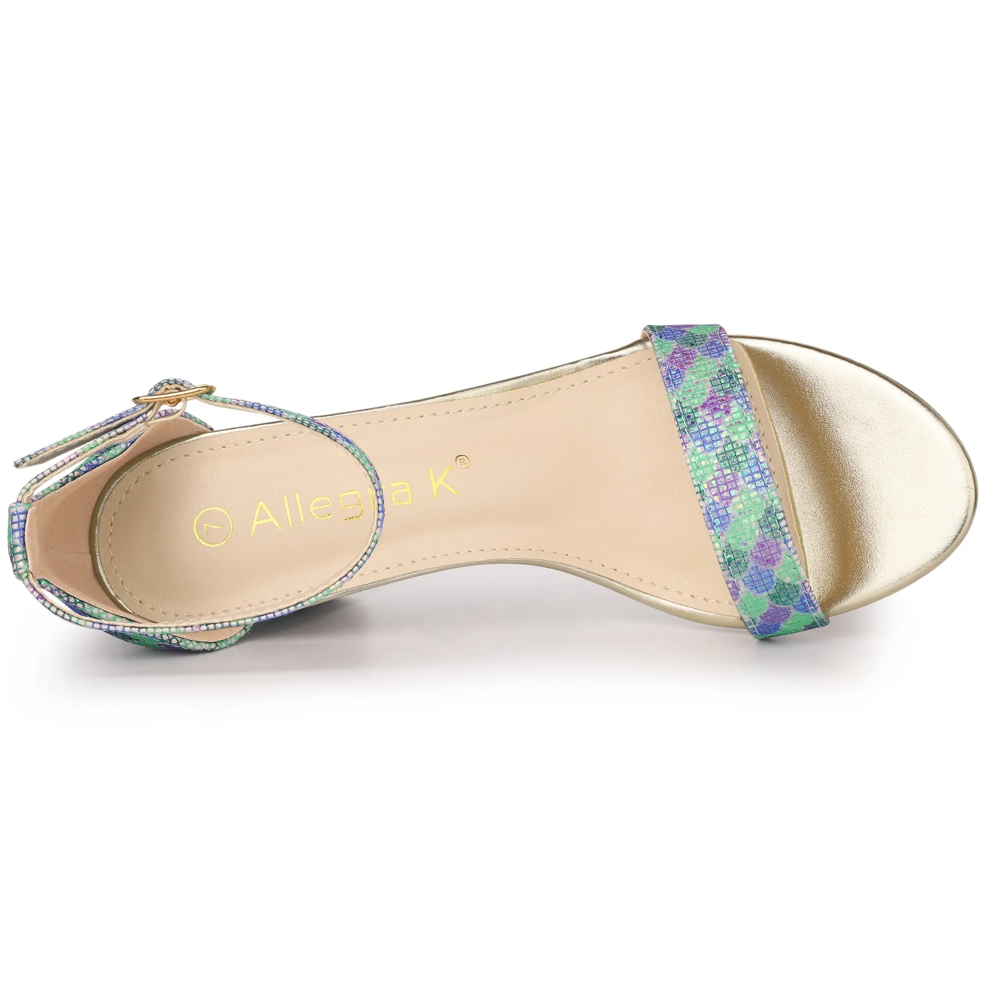 Colorful Gradient Glitter Chunky Heel Ankle Strap Sandals