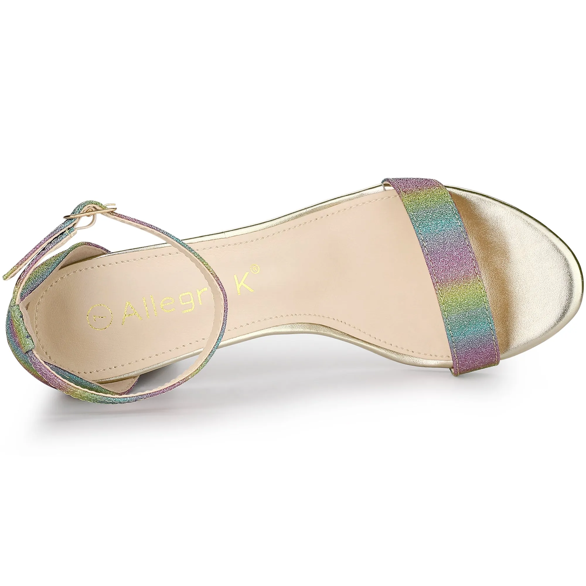 Colorful Gradient Glitter Chunky Heel Ankle Strap Sandals