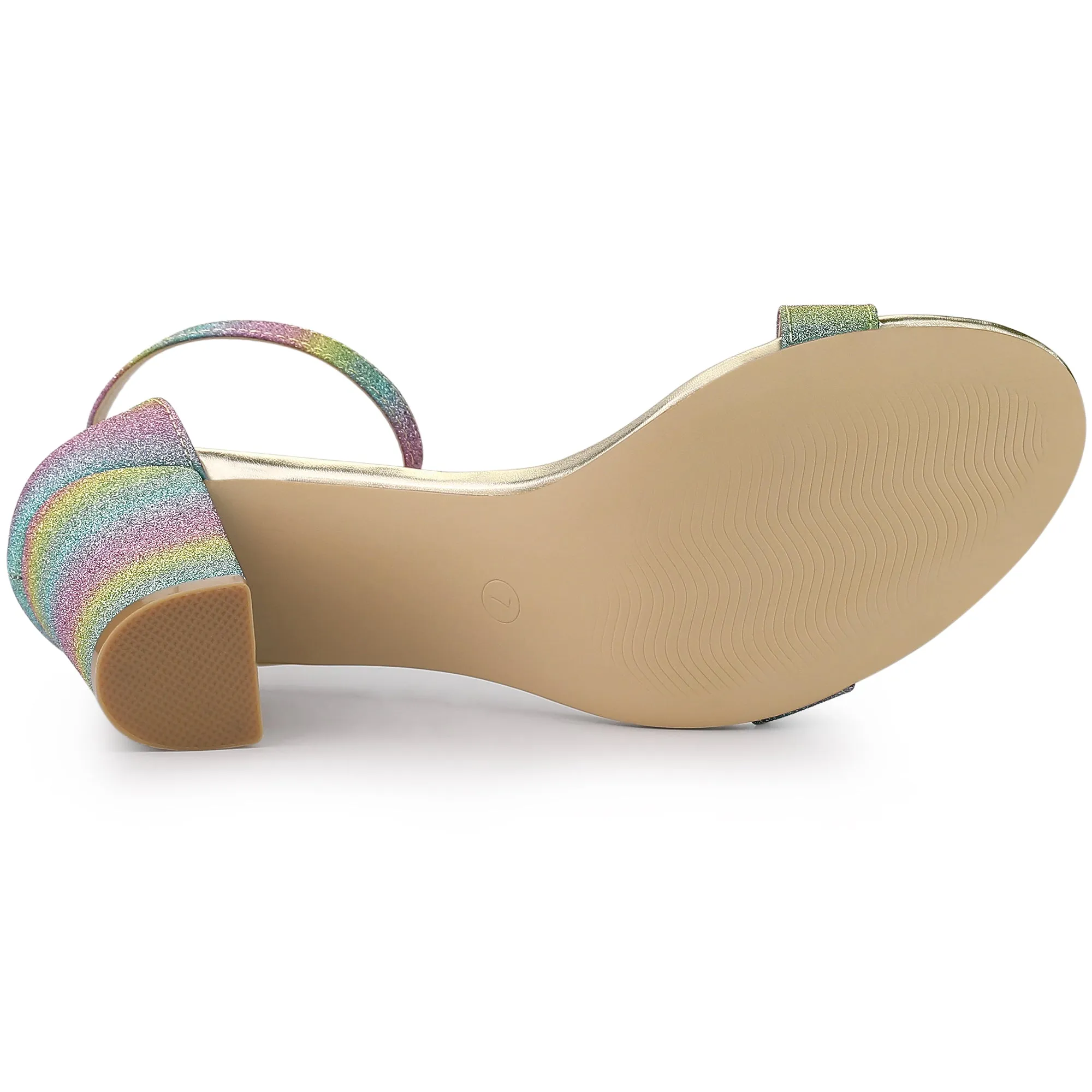 Colorful Gradient Glitter Chunky Heel Ankle Strap Sandals