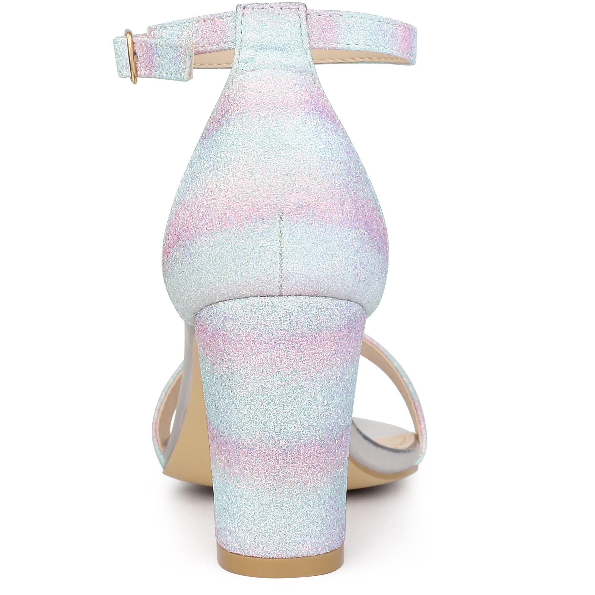 Colorful Gradient Glitter Chunky Heel Ankle Strap Sandals
