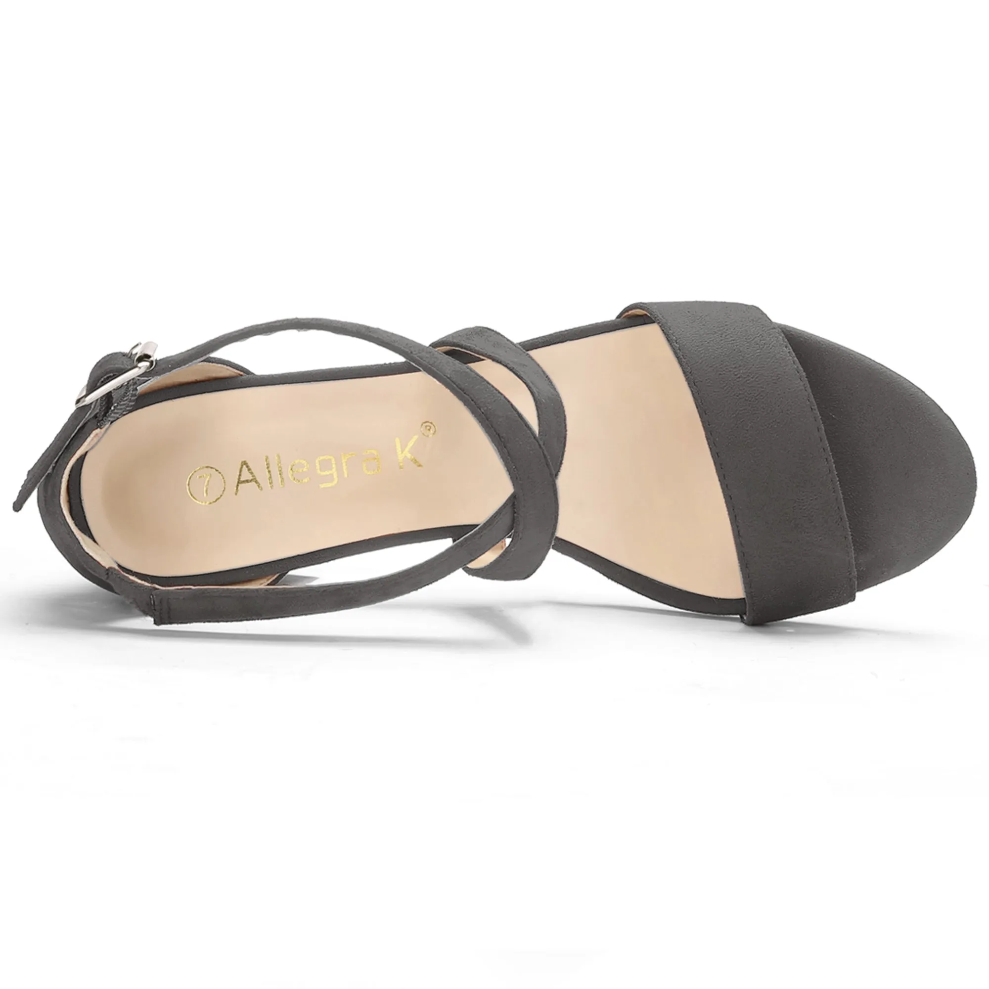 Crisscross Faux Suede Ankle Strap Block Heel Sandals