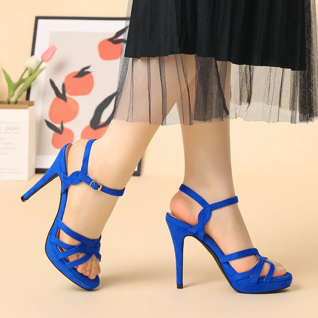 Crisscross Straps Strappy Platform Stiletto Heel Sandals