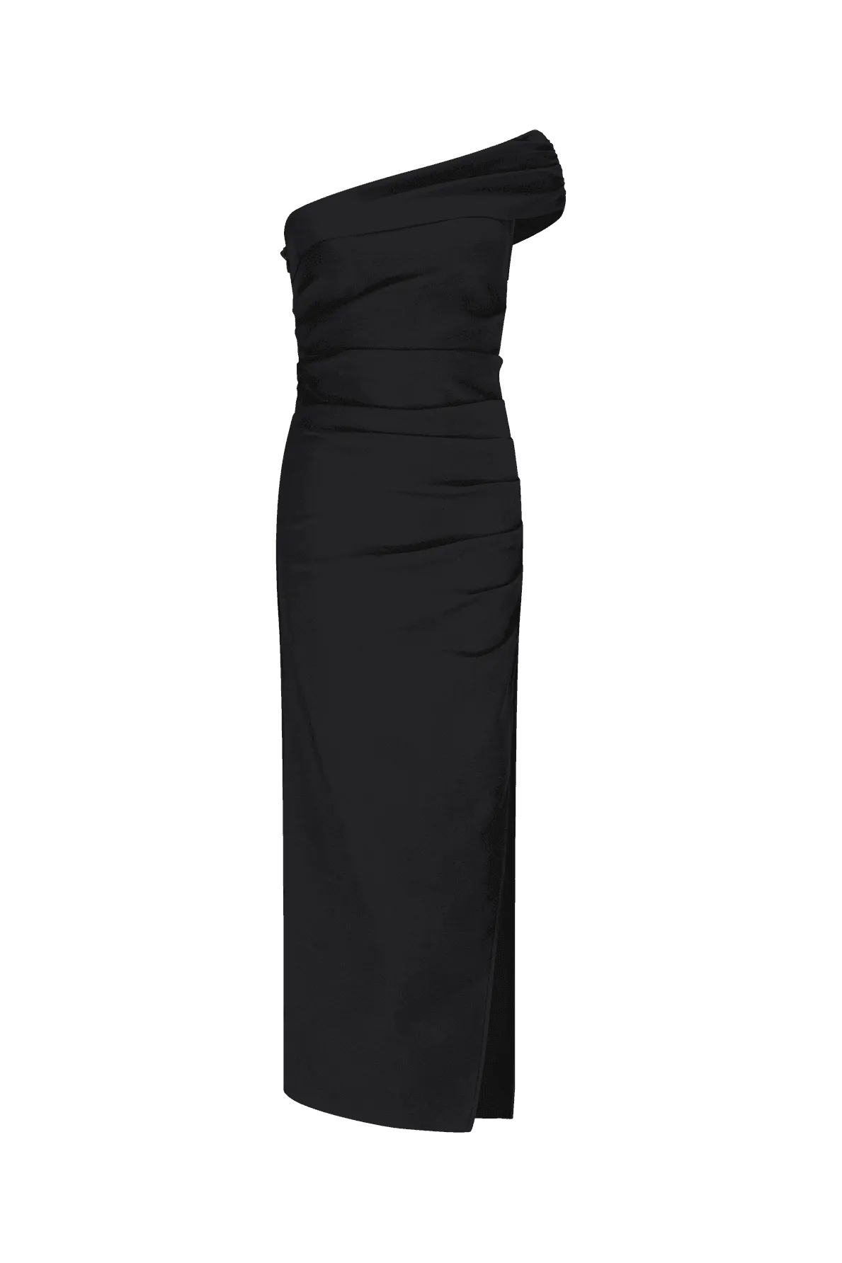 CURAAE Blaire One Shoulder Midi Dress in Black