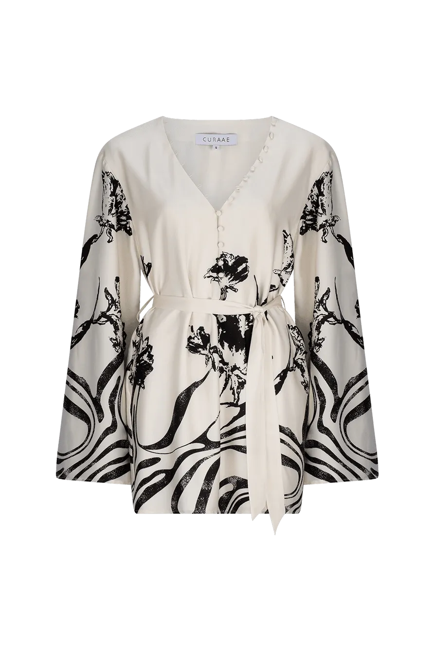 CURAAE Saskia V Neck Satin Mini Dress in White