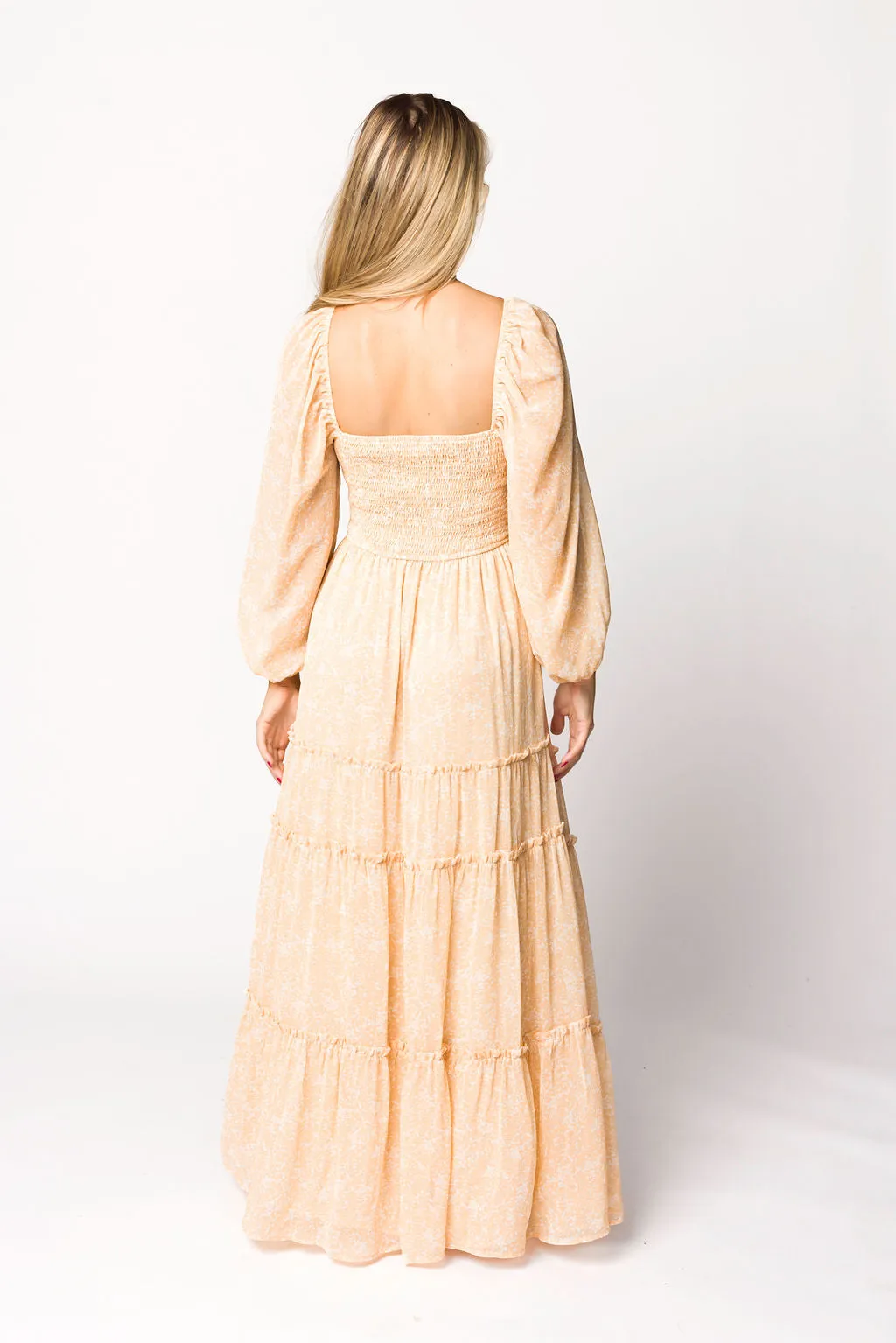 Daphne Long Sleeve Maxi Dress in Light Beige/White Floral - Bump Friendly & Inclusive Sizing (XS-3XL)