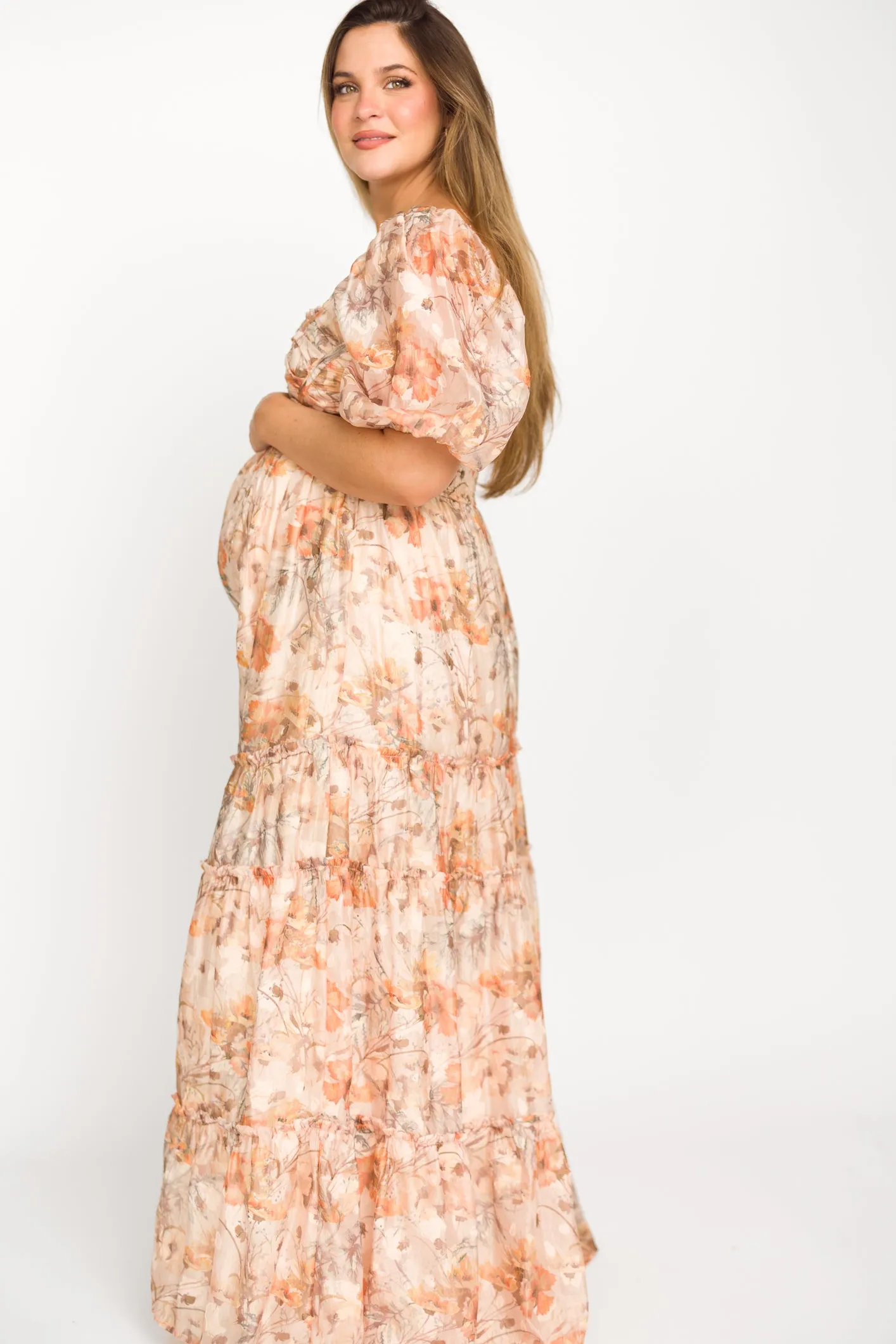Daphne Maxi Dress in Beige Multi - Bump Friendly & Inclusive Sizing (S-3XL)