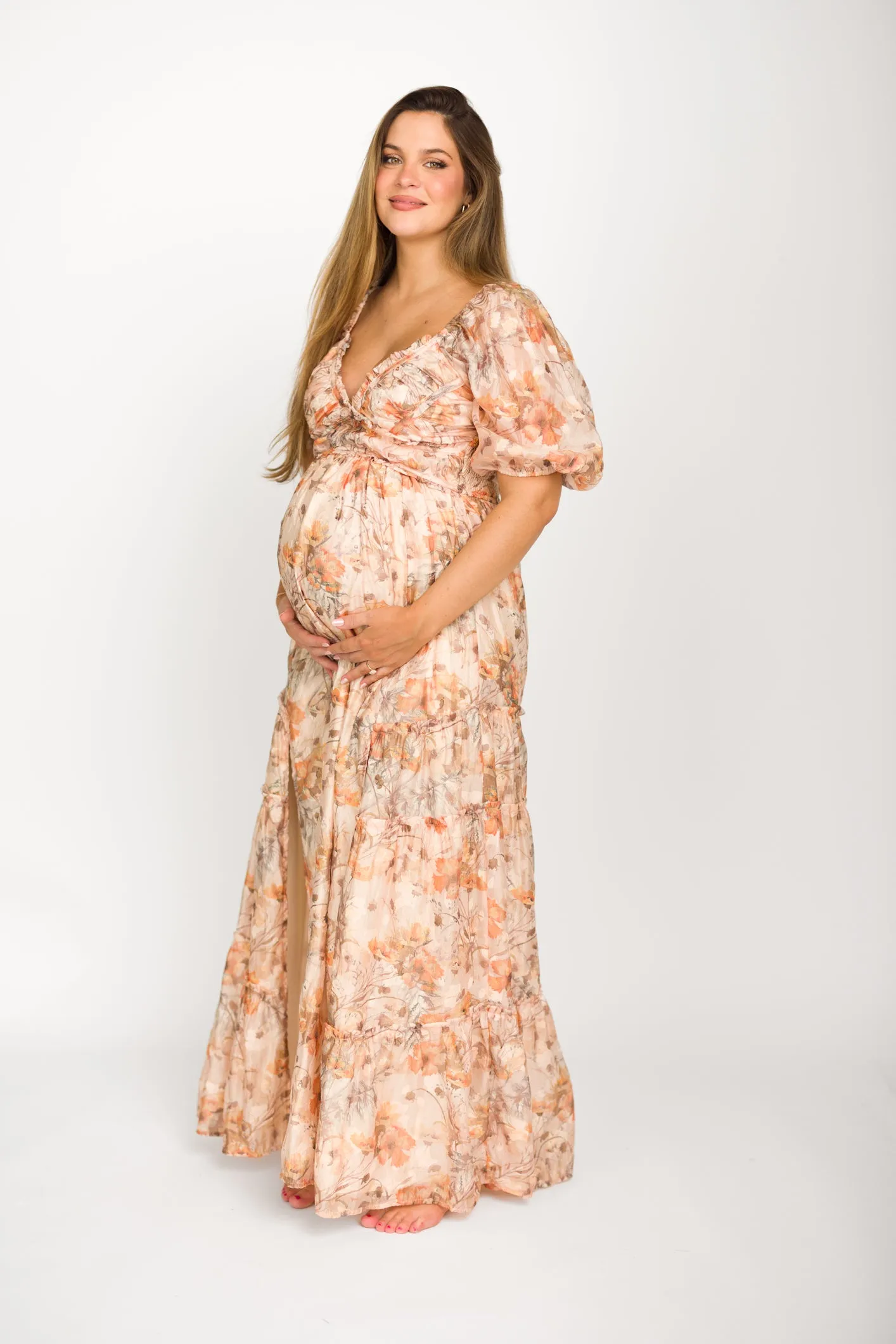 Daphne Maxi Dress in Beige Multi - Bump Friendly & Inclusive Sizing (S-3XL)