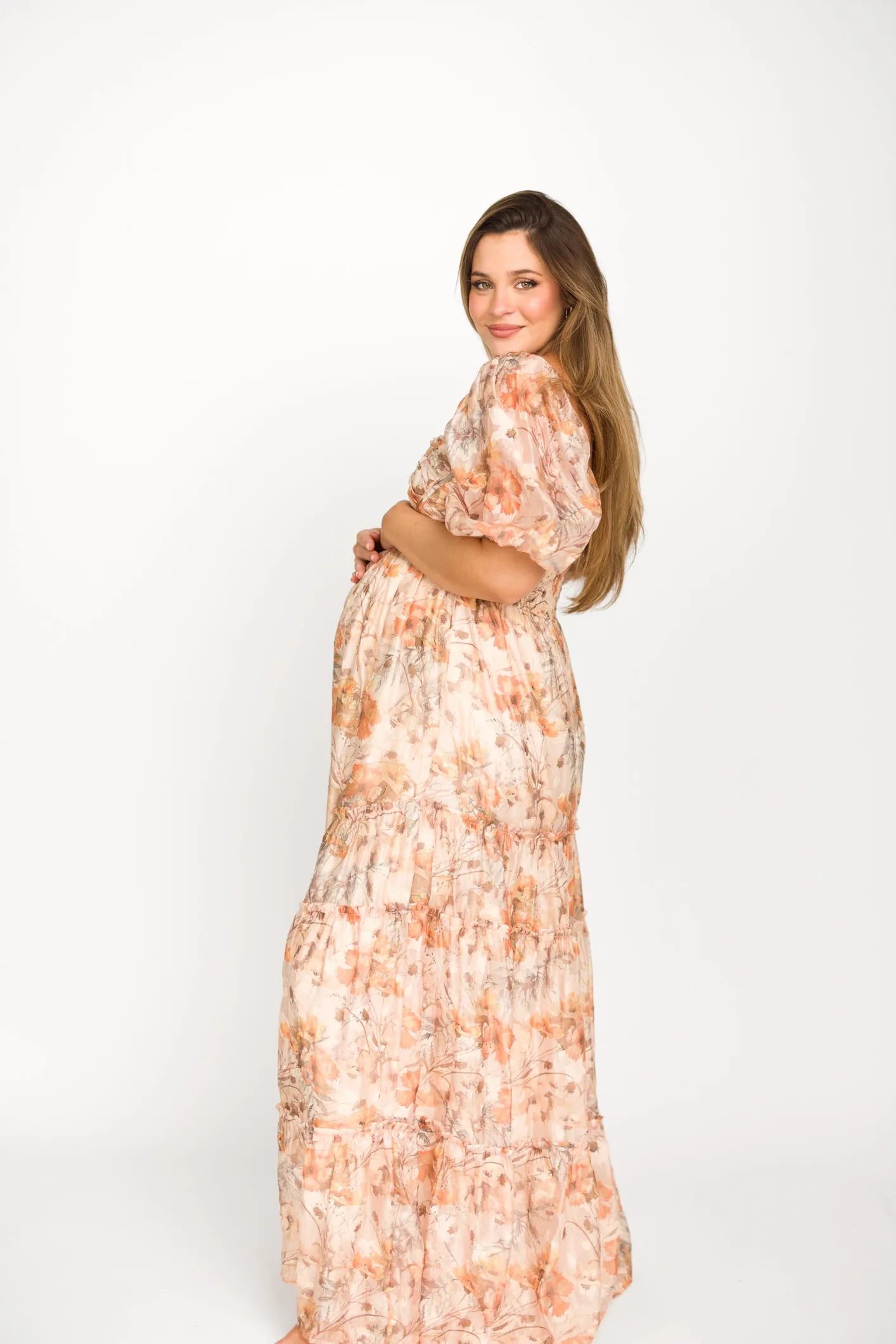 Daphne Maxi Dress in Beige Multi - Bump Friendly & Inclusive Sizing (S-3XL)