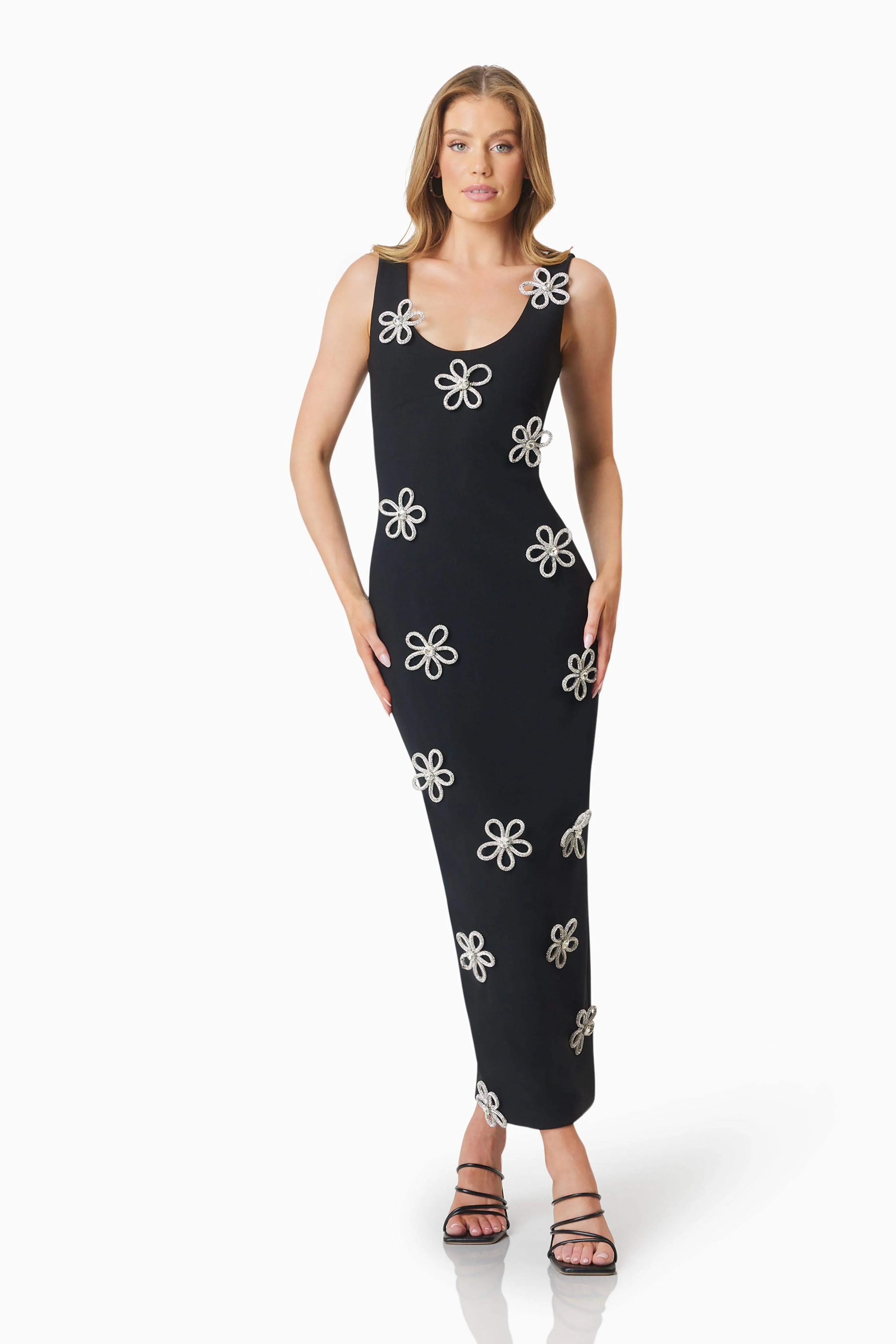 Delia Diamante Midi Dress In Black