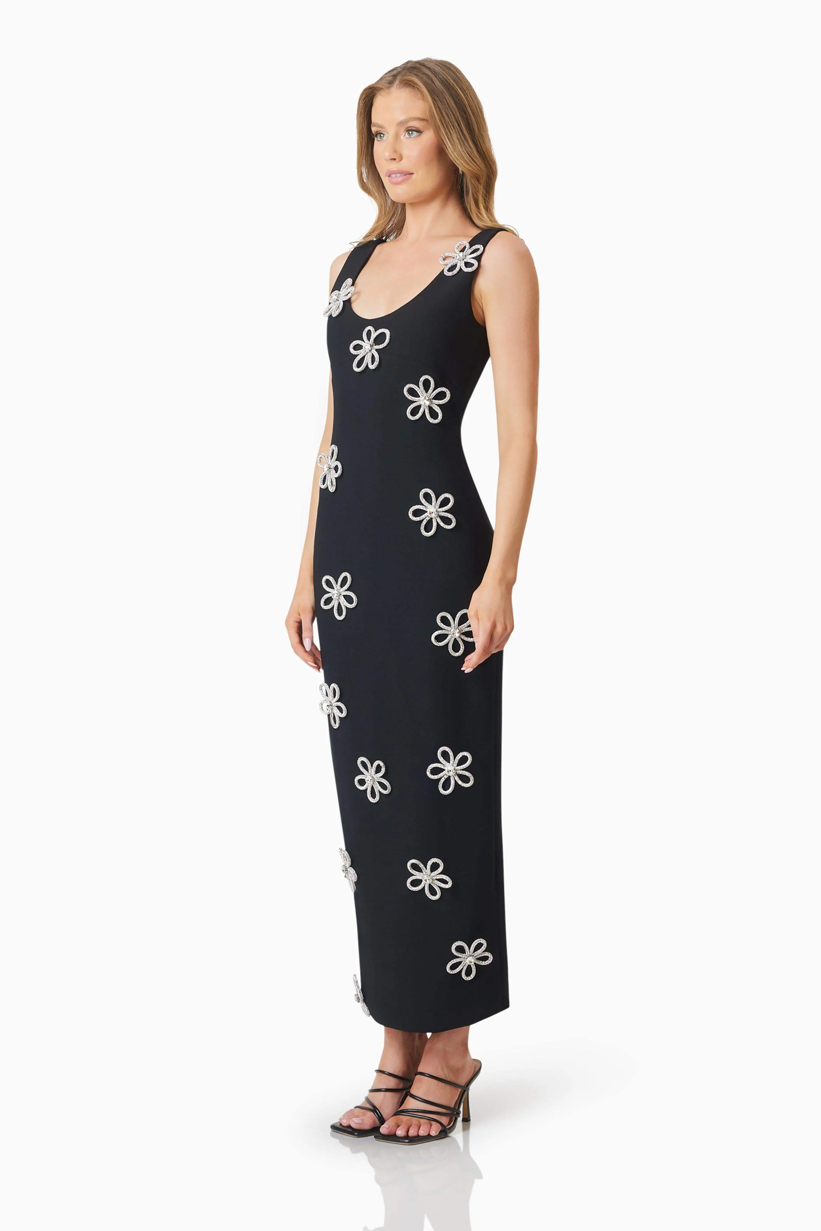 Delia Diamante Midi Dress In Black
