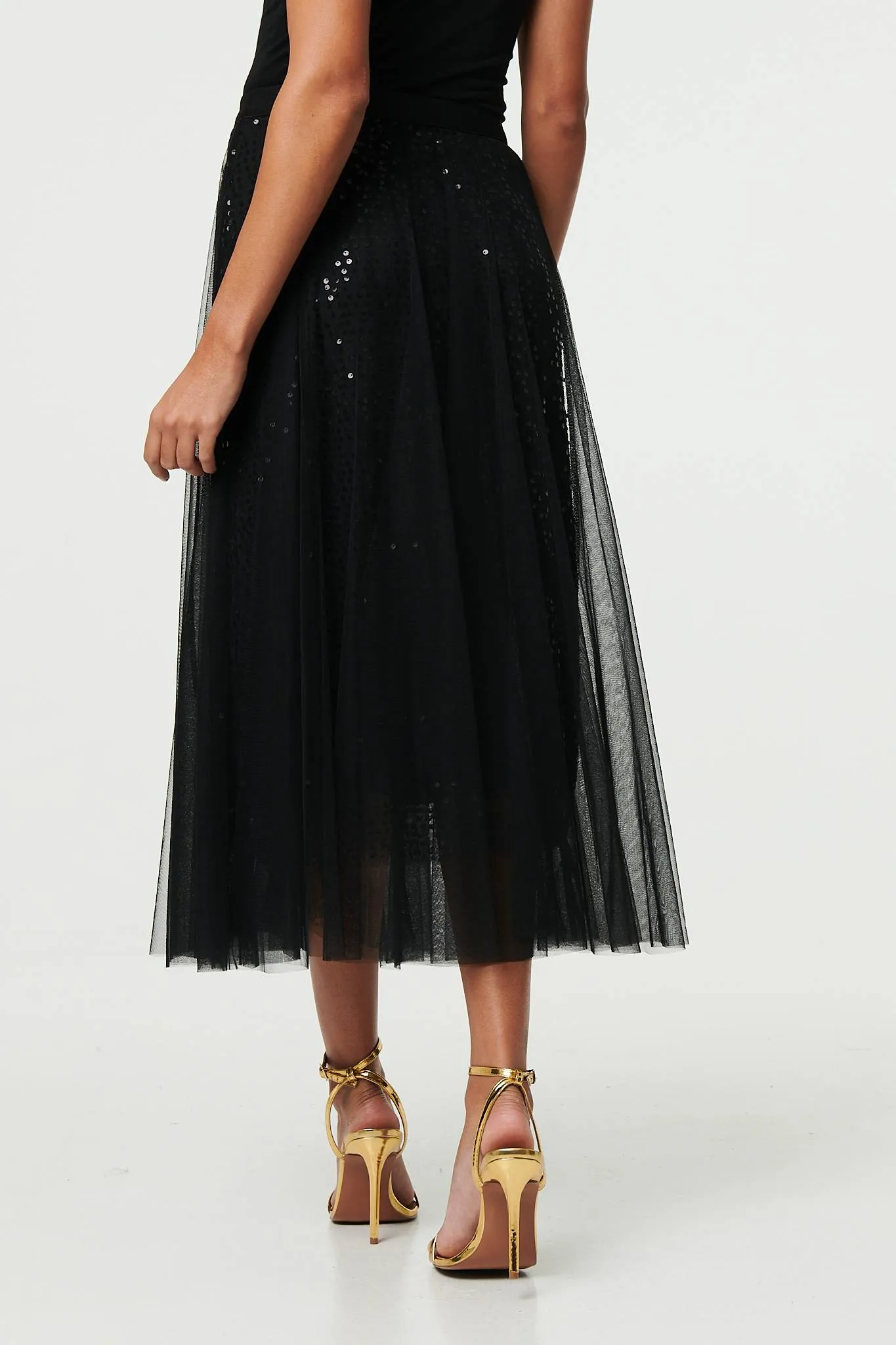 Embellished Mesh Layer Midi Skirt