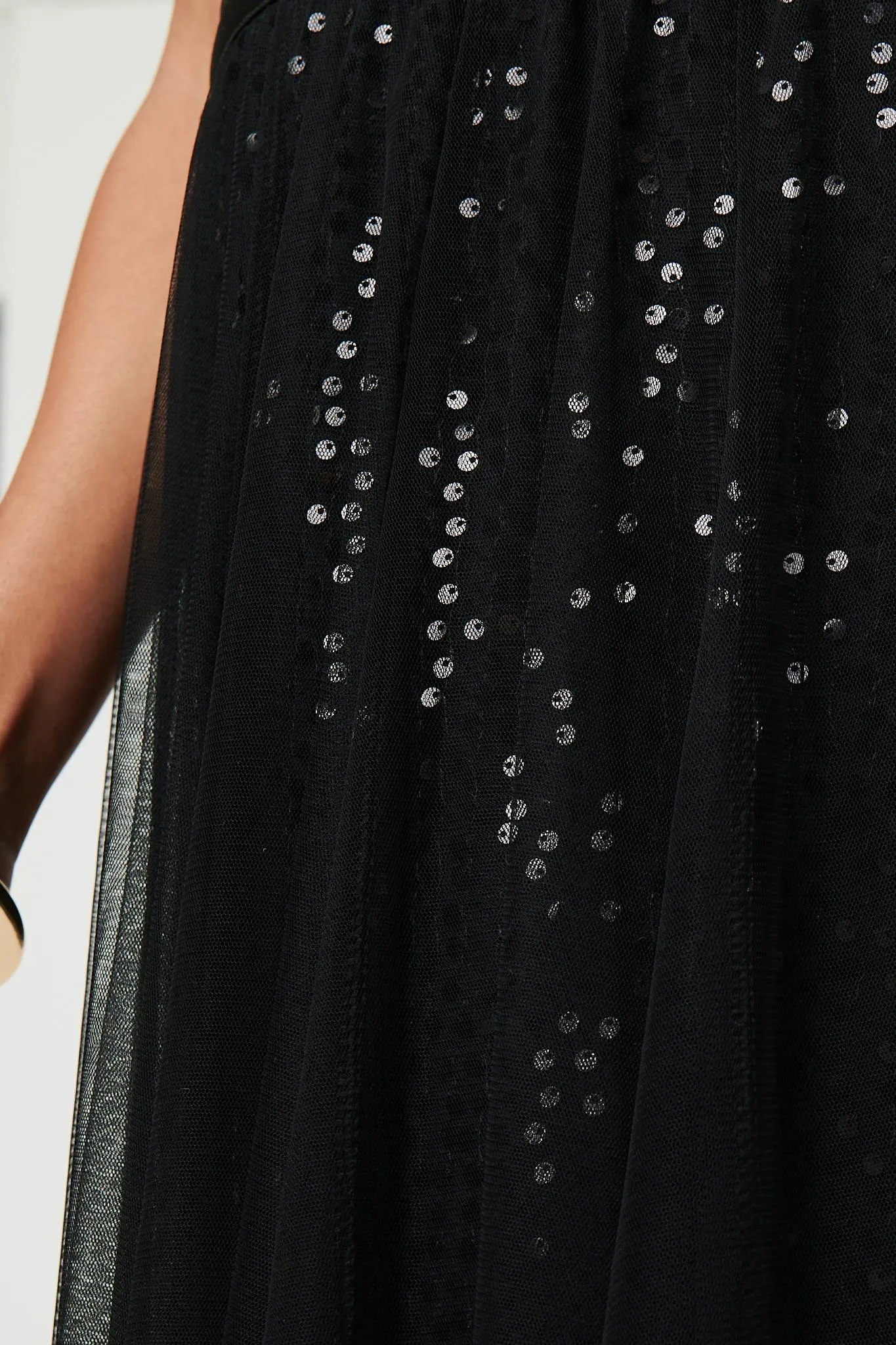 Embellished Mesh Layer Midi Skirt