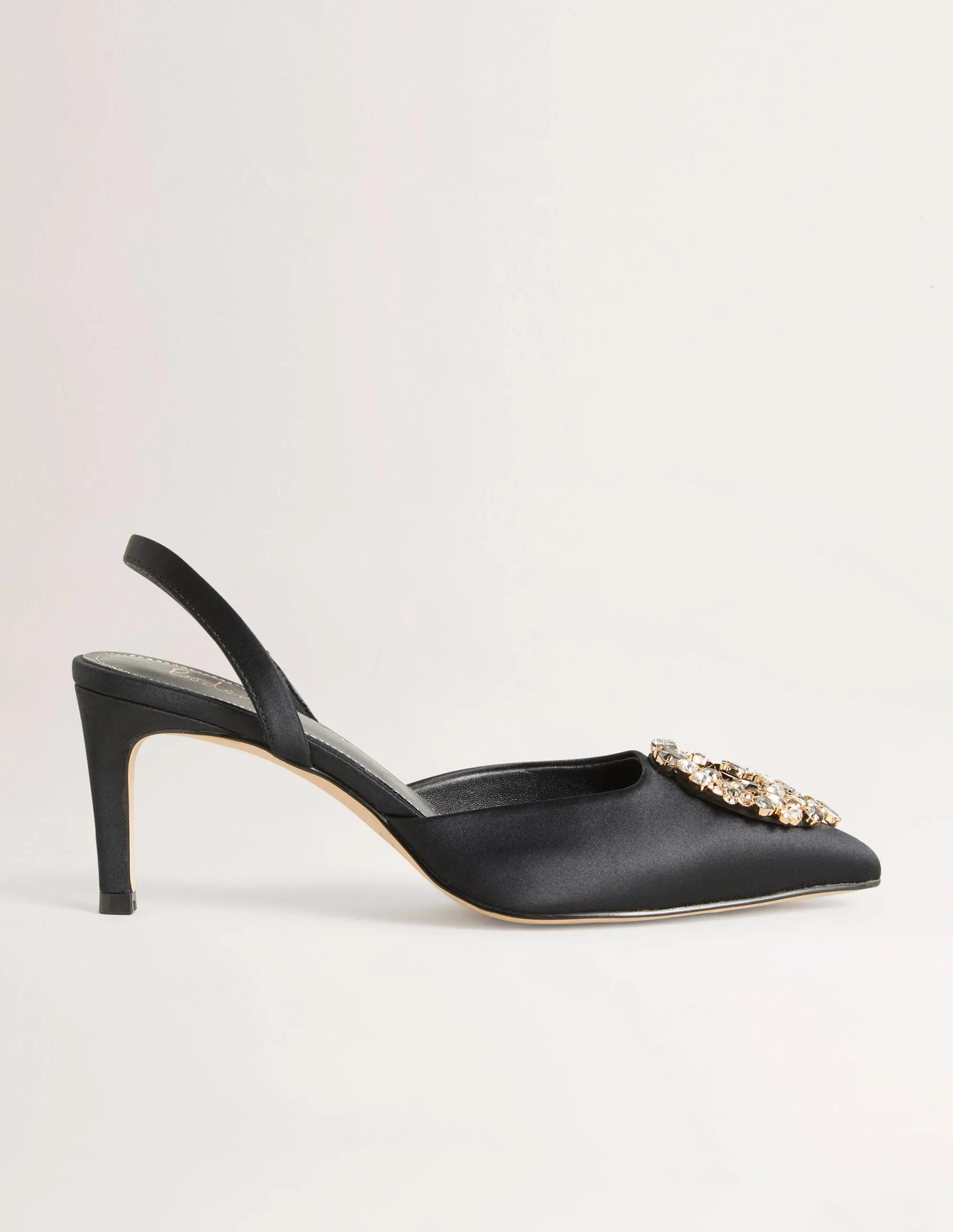 Embellished Slingback Heels-Black. Clear Jewels