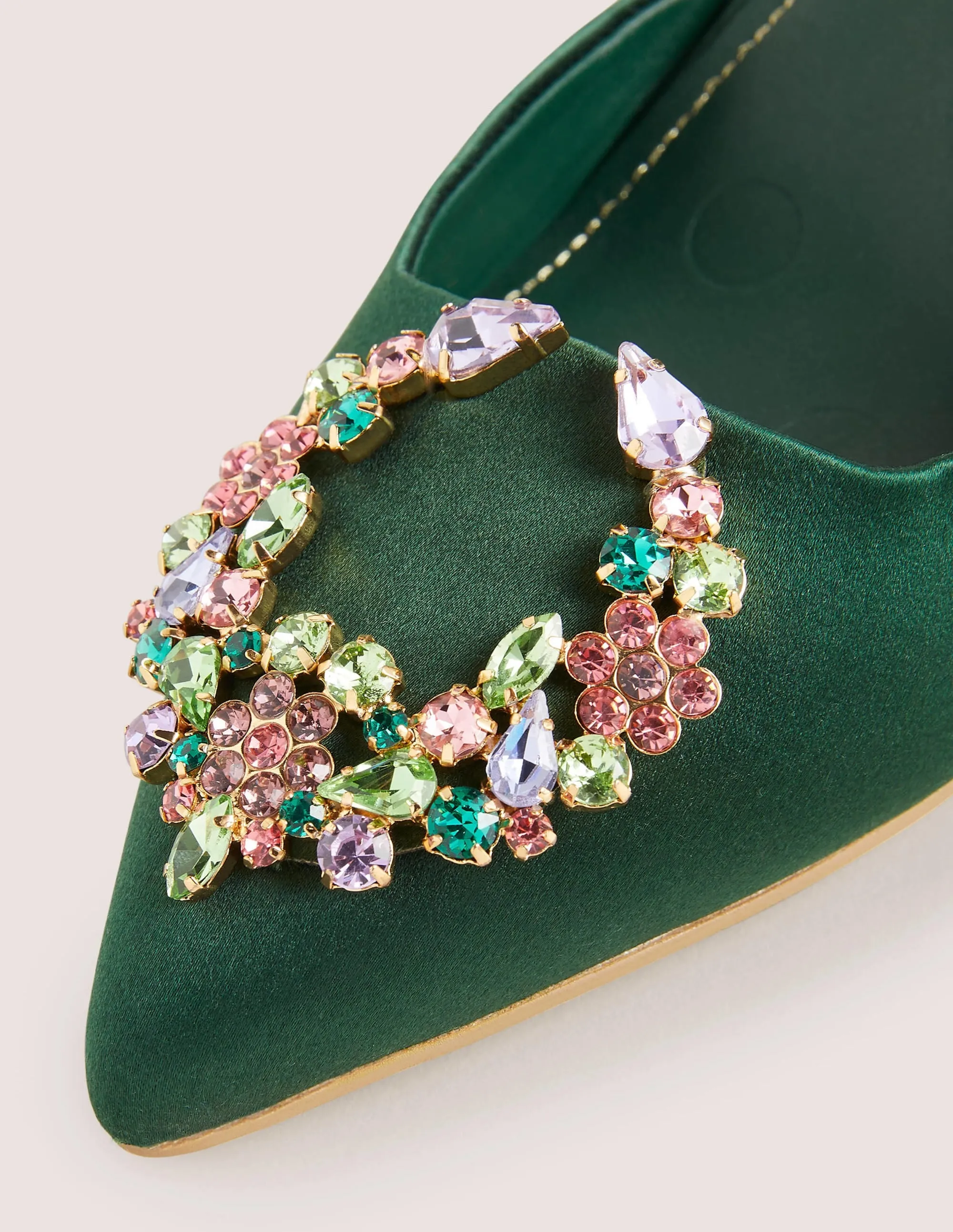 Embellished Slingback Heels-Hunter Green. Multi Jewels