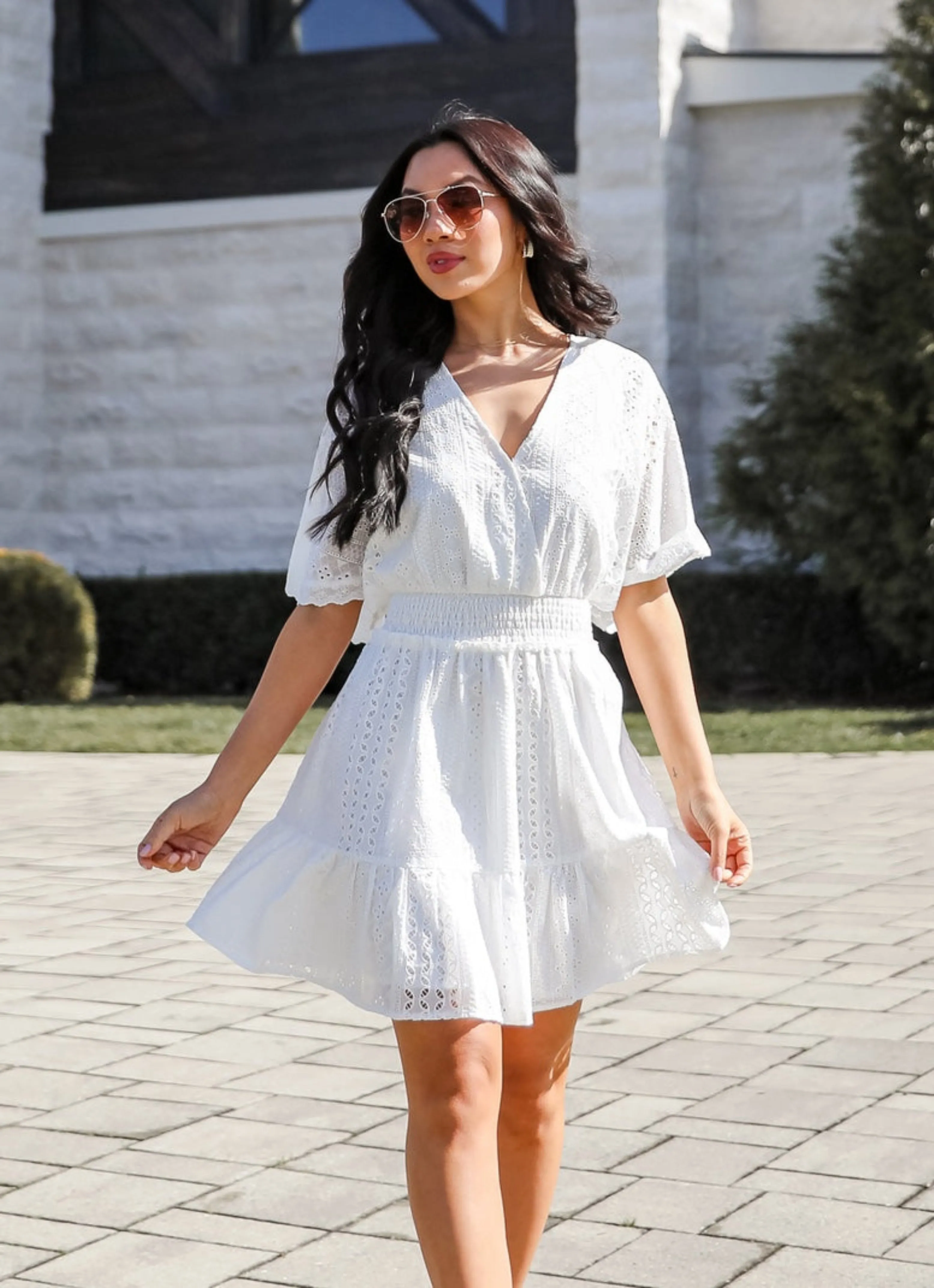 Extraordinary Presence White Eyelet Mini Dress