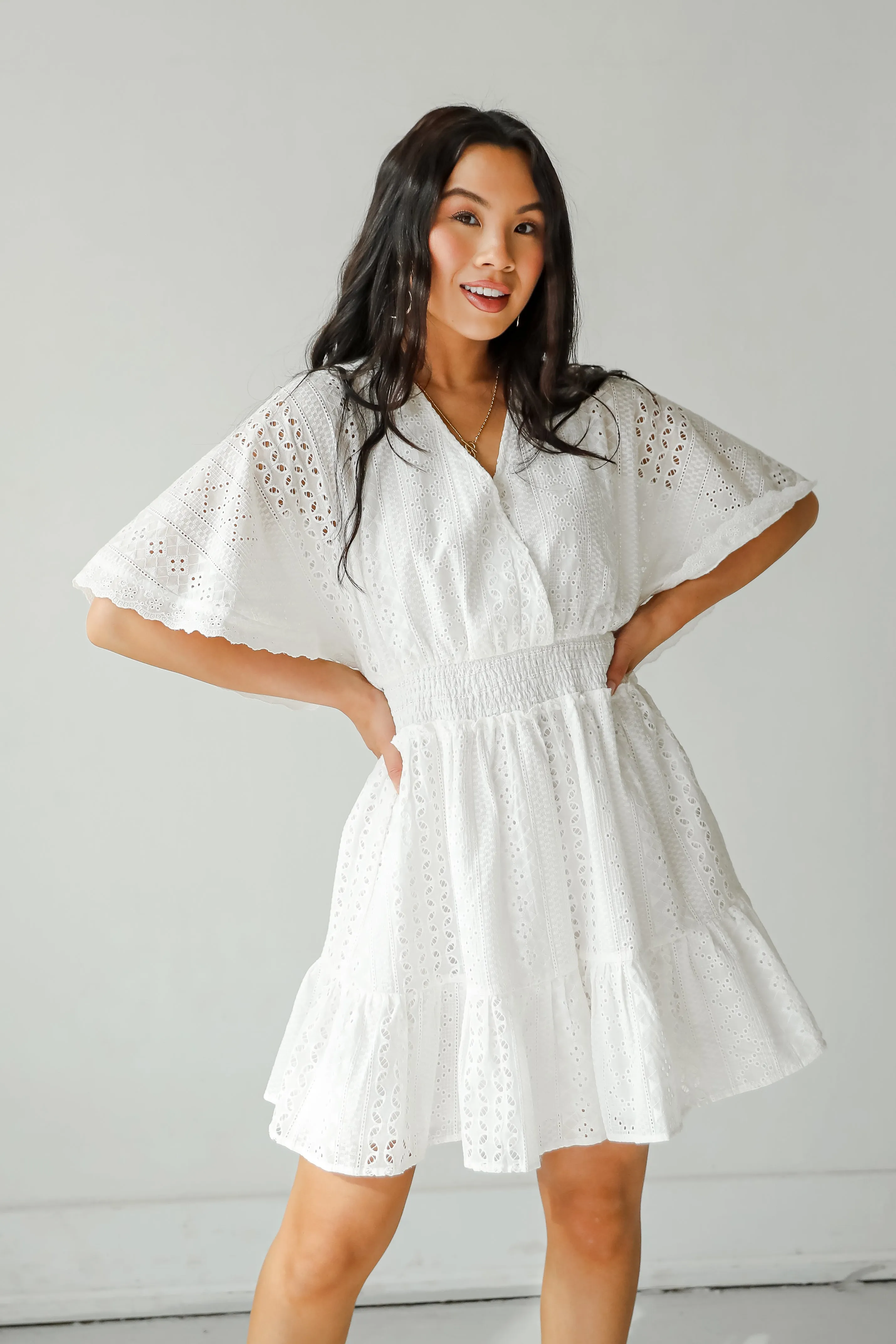 Extraordinary Presence White Eyelet Mini Dress