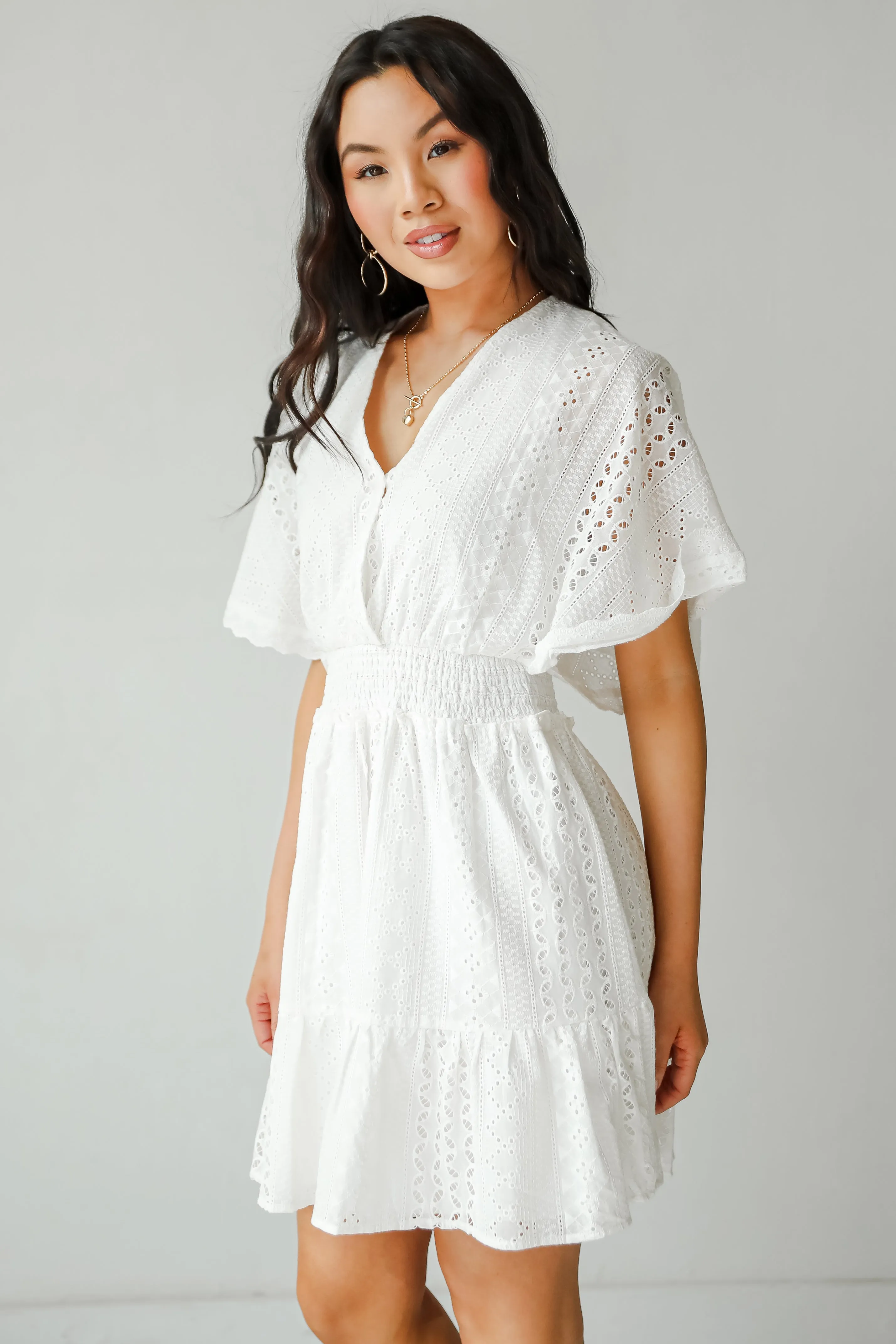 Extraordinary Presence White Eyelet Mini Dress