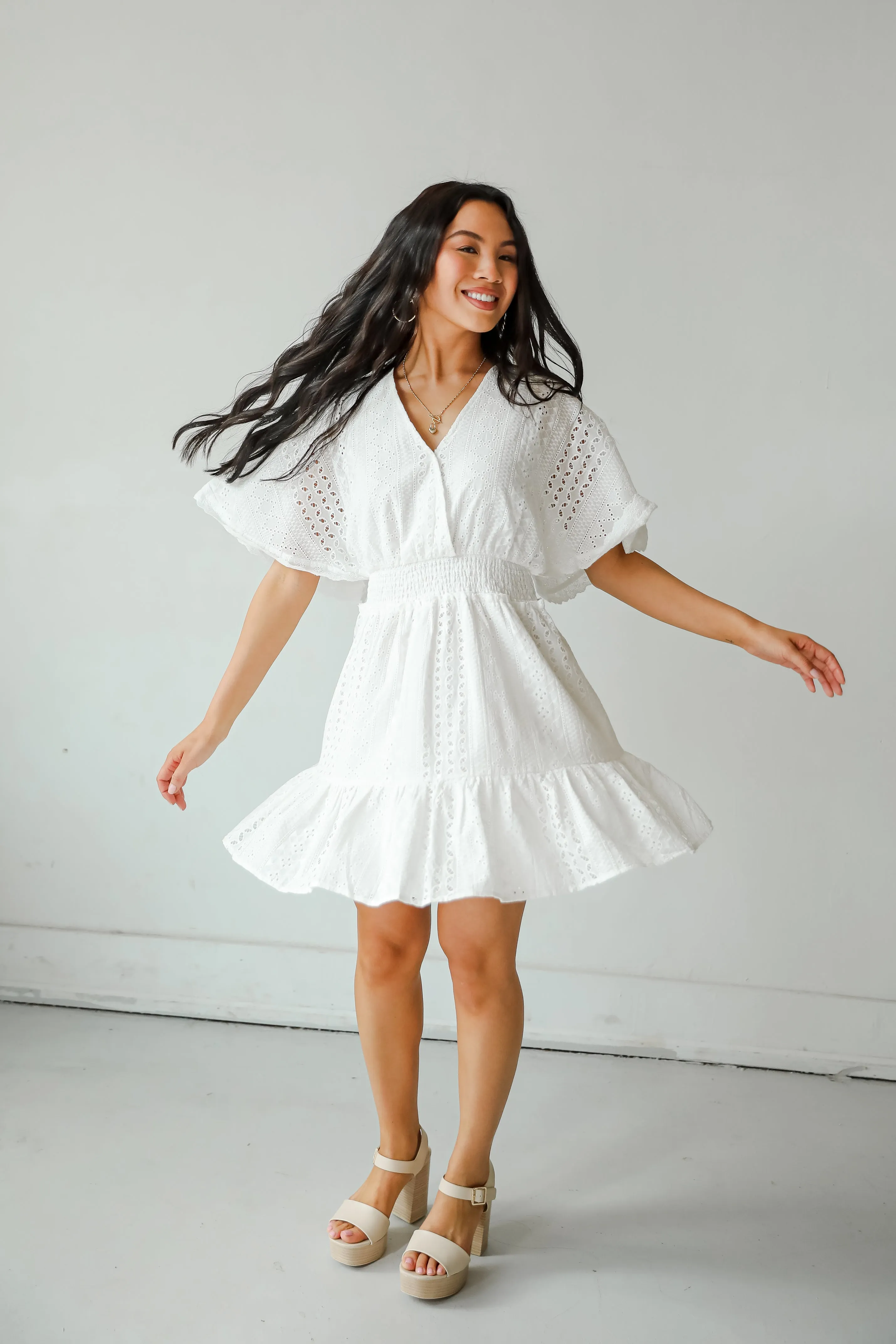 Extraordinary Presence White Eyelet Mini Dress