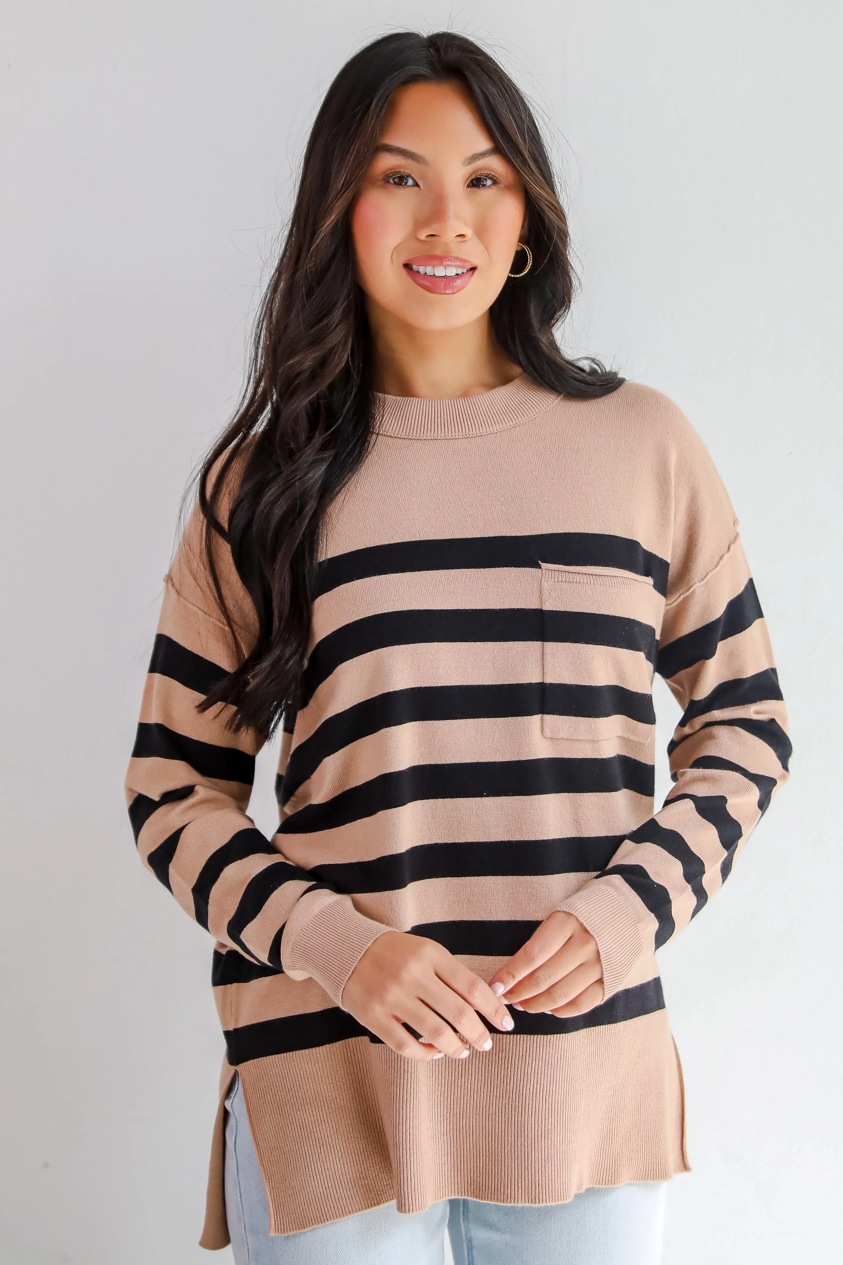 FINAL SALE - Cuddled Up Days Camel Striped Sweater