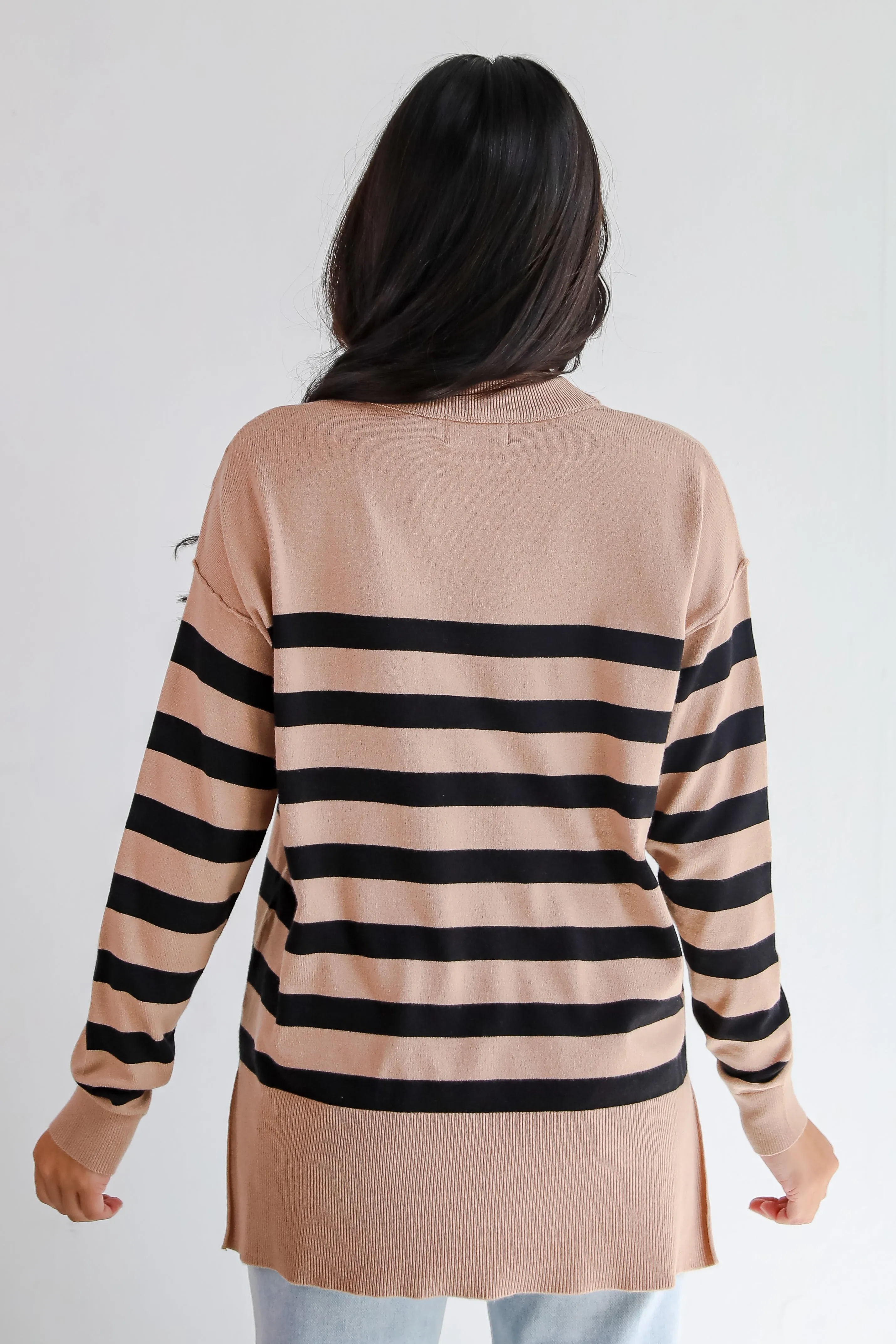 FINAL SALE - Cuddled Up Days Camel Striped Sweater