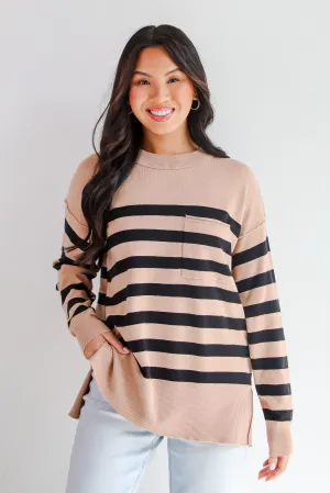 FINAL SALE - Cuddled Up Days Camel Striped Sweater