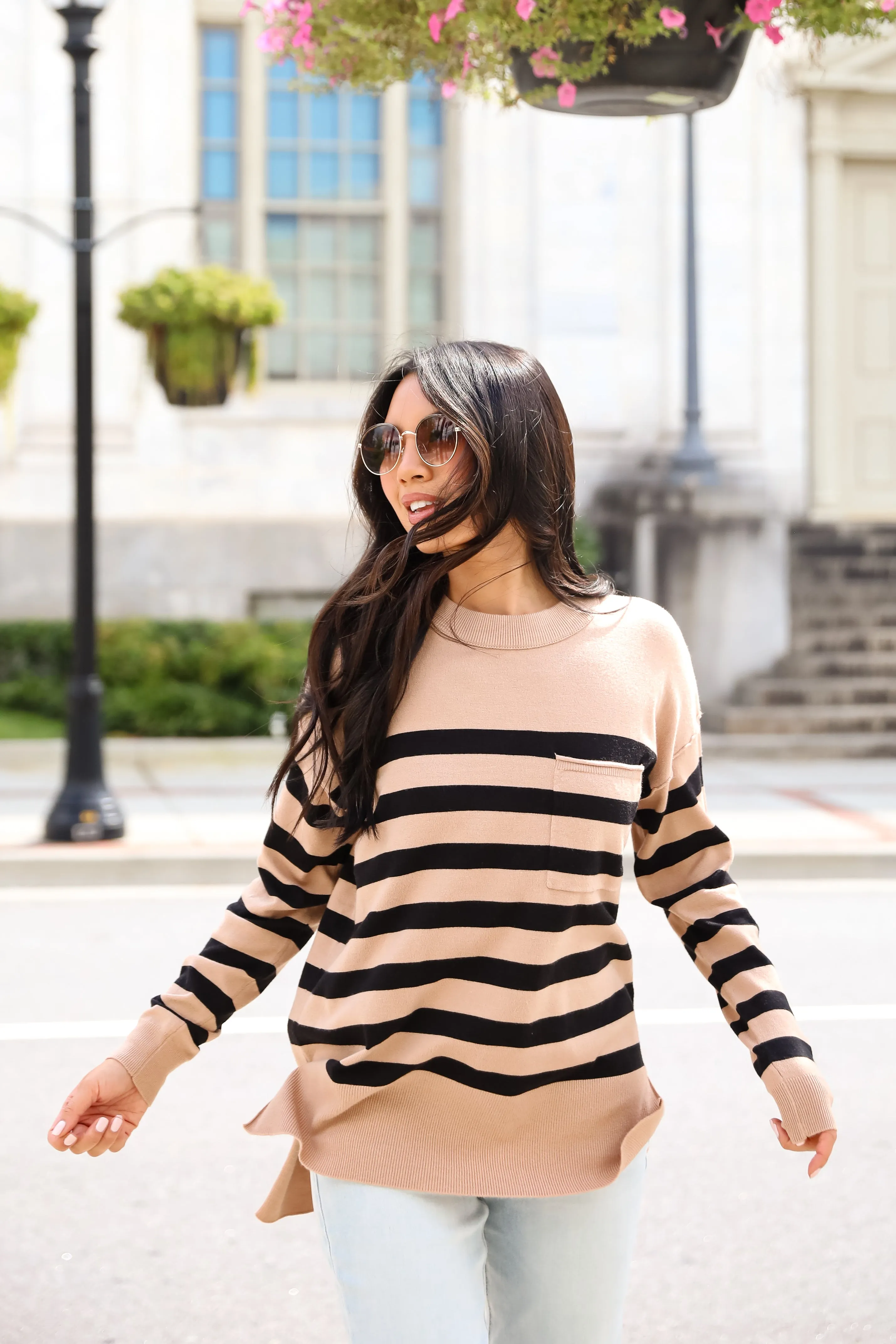 FINAL SALE - Cuddled Up Days Camel Striped Sweater